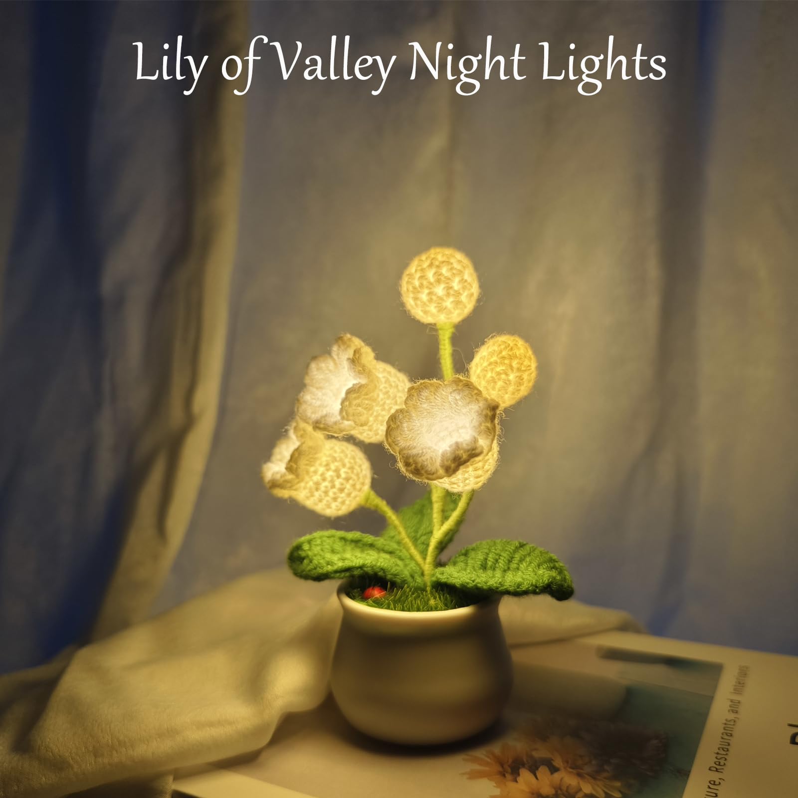 Lily Of The Valley Lamp, Crochet Artificial Flower With 5 Little Night Lights, For Women Wife Girlfriend Birthday Christmas Vale