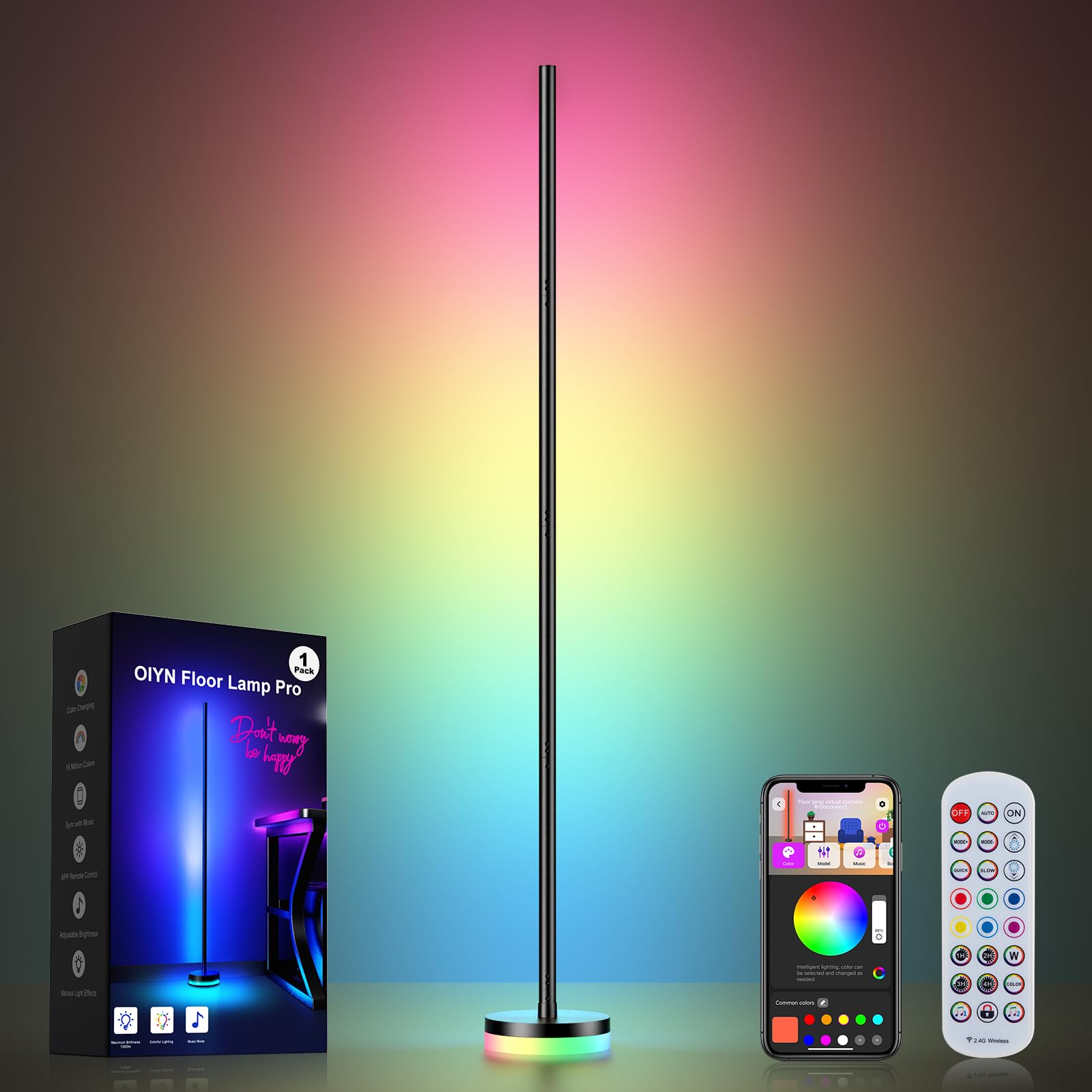 OIYN Corner Floor Lamp, RGBICW LED Corner Lamp with 1300lm Smart Modern Floor Lamp,App & Remote Control,Music Sync,Color Changin