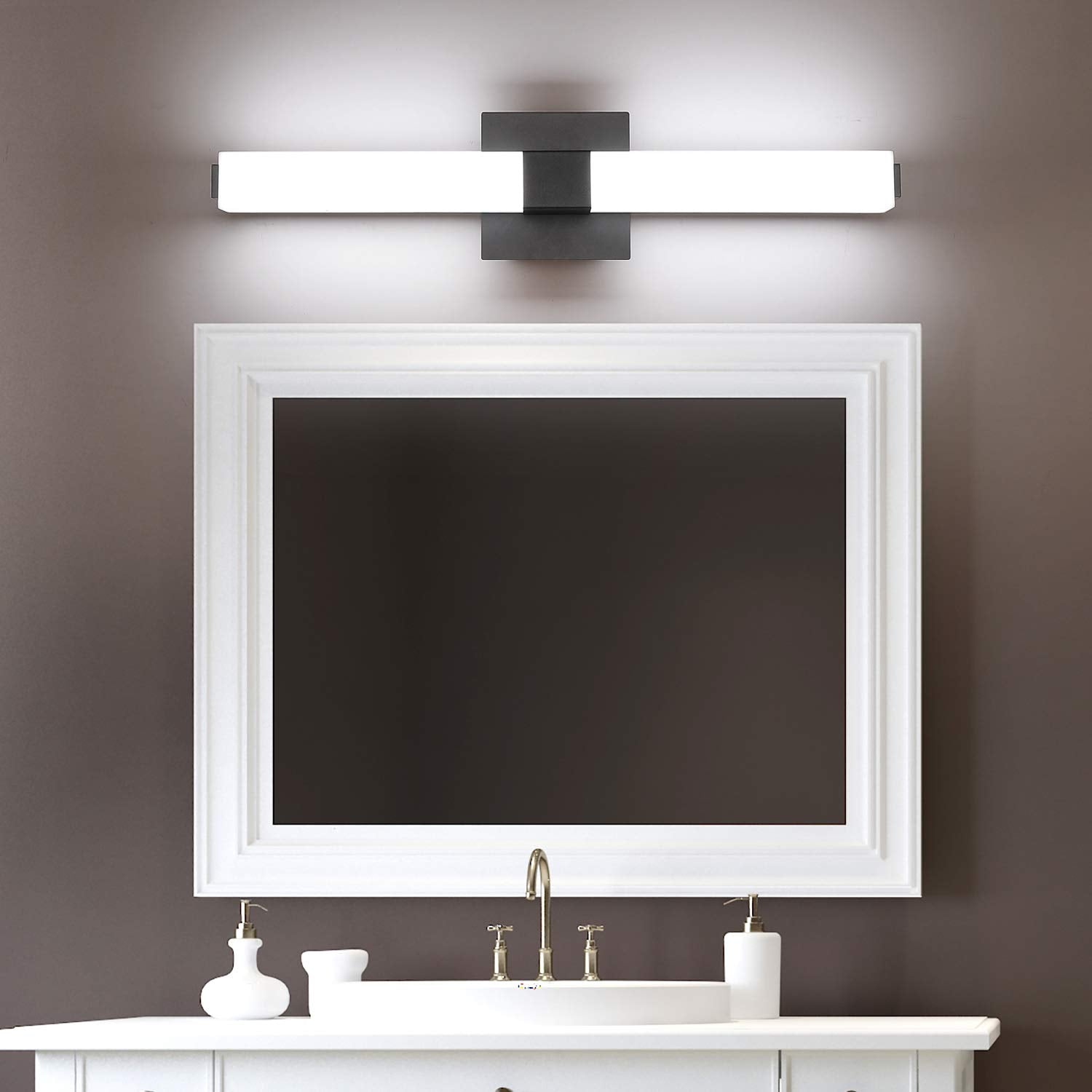 ZUZITO Black Bathroom Light Fixture - 24in Dimmable LED Vanity Light Bar - 6000K Cool White