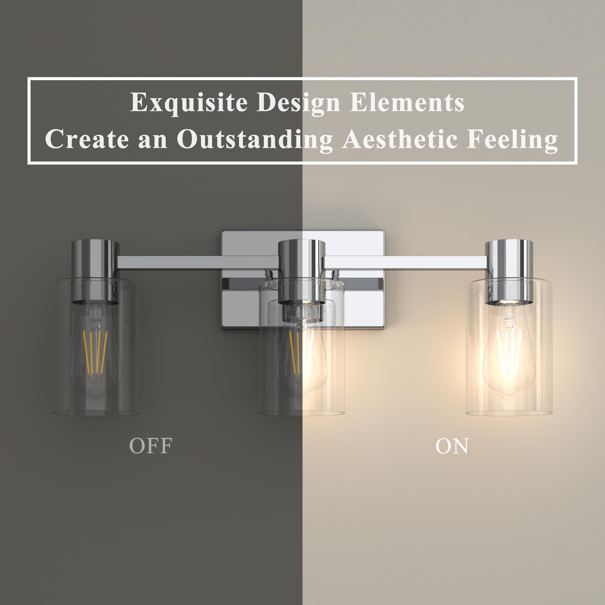 Esfos 3-Light Modern Vanity Light - Polished Chrome, Clear Glass Shade, E26 Base, Model L04-3-GE, Ideal for Bathroom Wall Sconce
