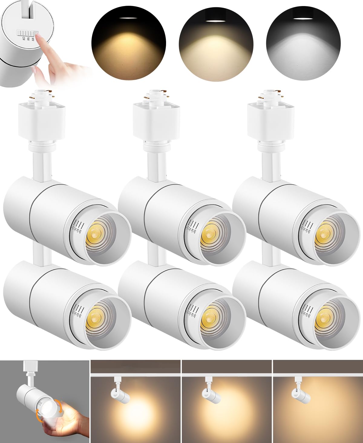 Vanoopee 10W Dimmable Led Track Lighting Heads, 3000K-5000K, 6 Pack,