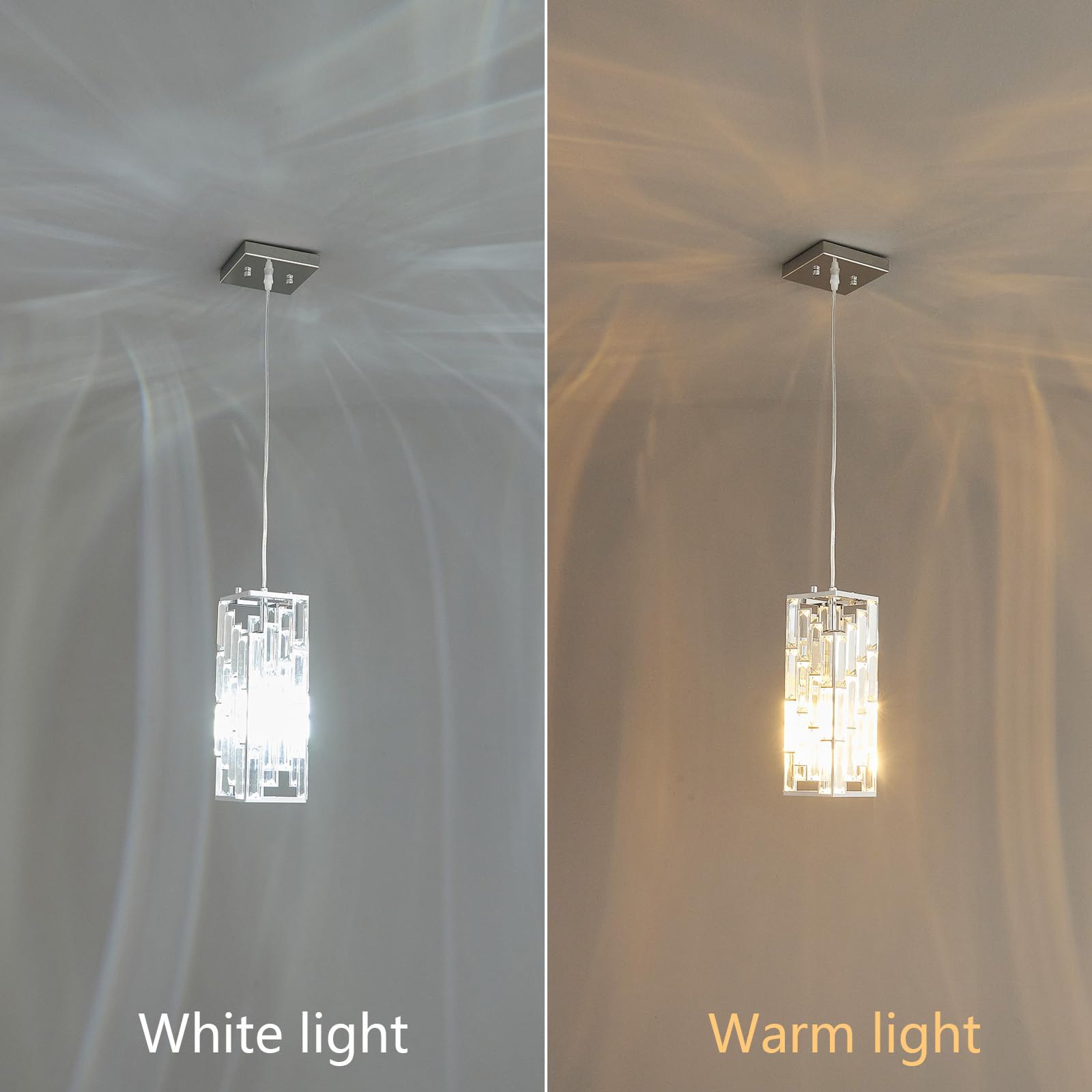 FDPBY Chrome Mini Crystal Pendant Light, 3-Pack Adjustable Fixture for Kitchen Island, Dining Room, Bedroom, Model JP-002
