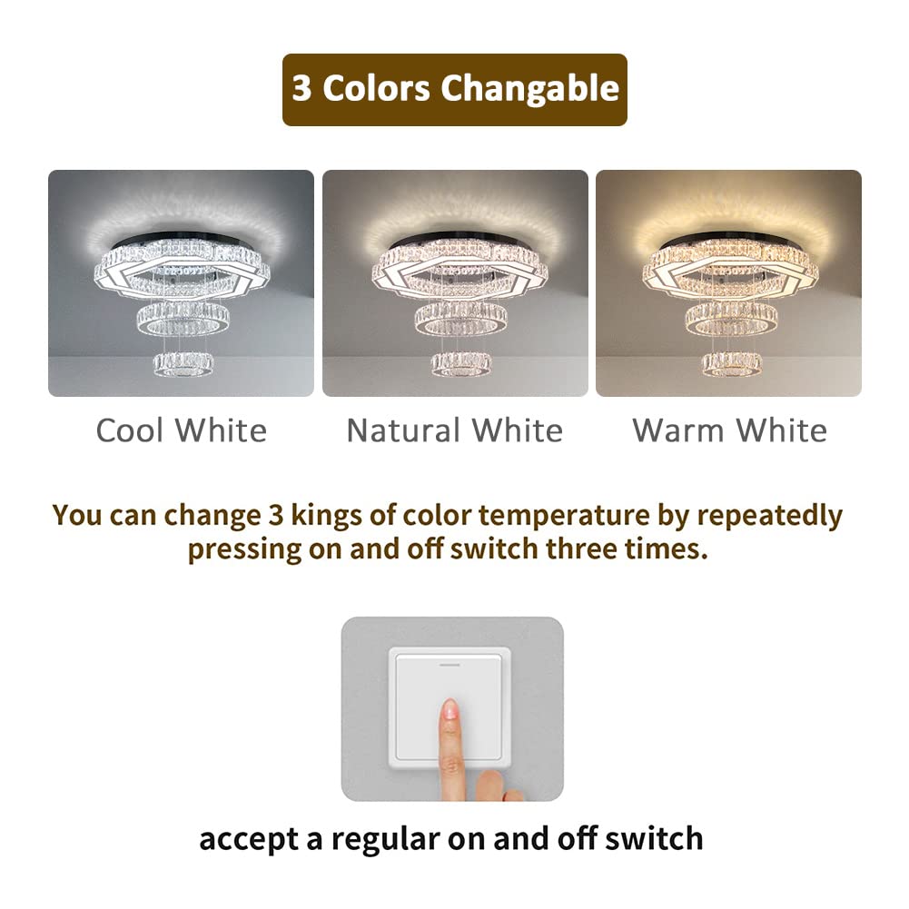xychfantligh Modern Crystal Chandelier 22.5" 3 Color Change Pendant Light for Living Room, Bedroom, Dining Room, Entryway