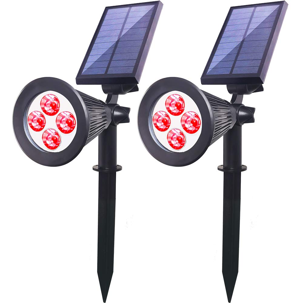 Clordeal 4-Led Solar Spotlight Lights, Ip67 Waterproof Outdoor Landscape Lighting, Red (2 Pack)