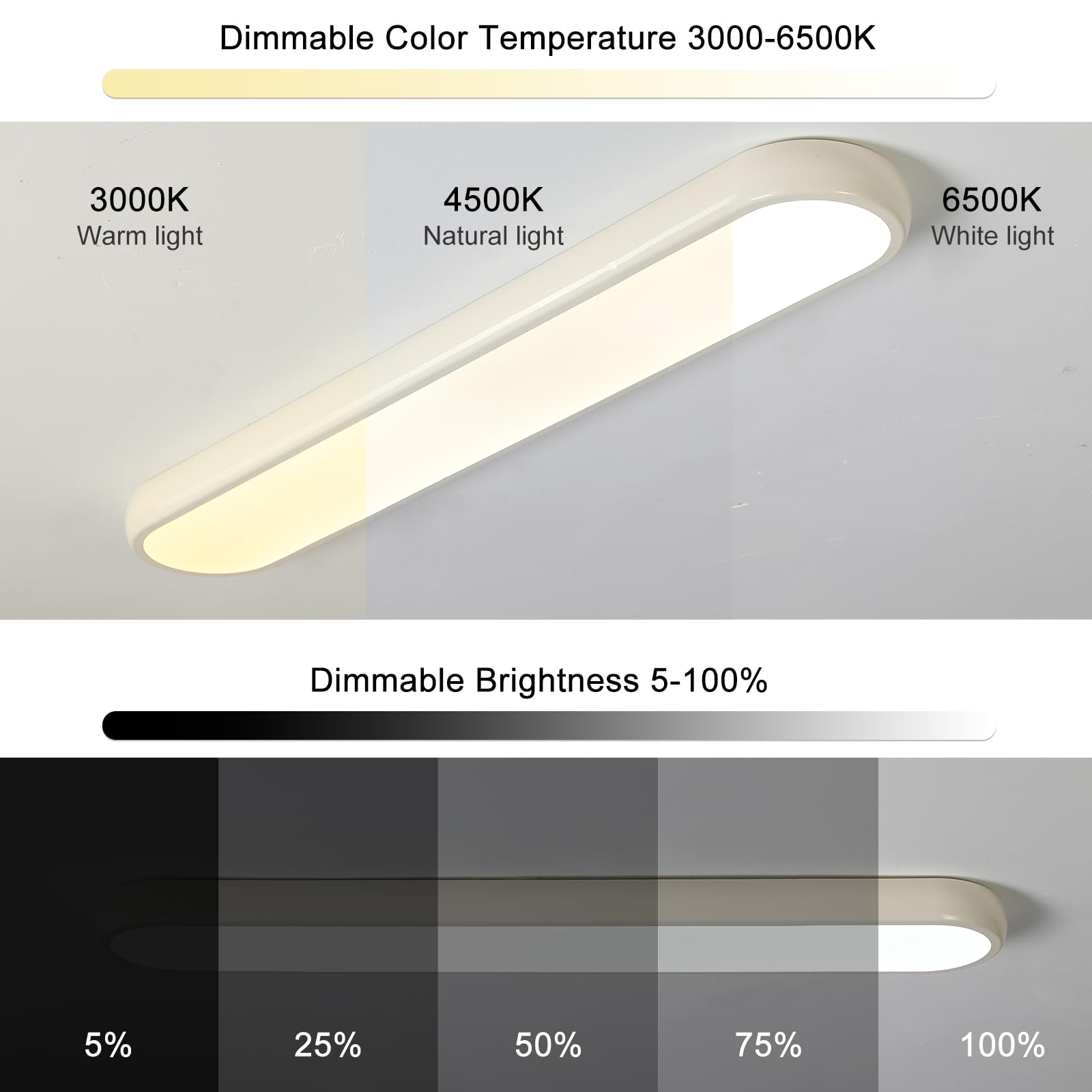 Qcyuui Dimmable Led Ceiling Light With Remote 39.4 In Long Ceiling Light Fixture Modern Flush Mount Ceiling Lamp Kitchen Lighting Fixtures Ceiling For Office Bedroom Hallway(Cream/48W)