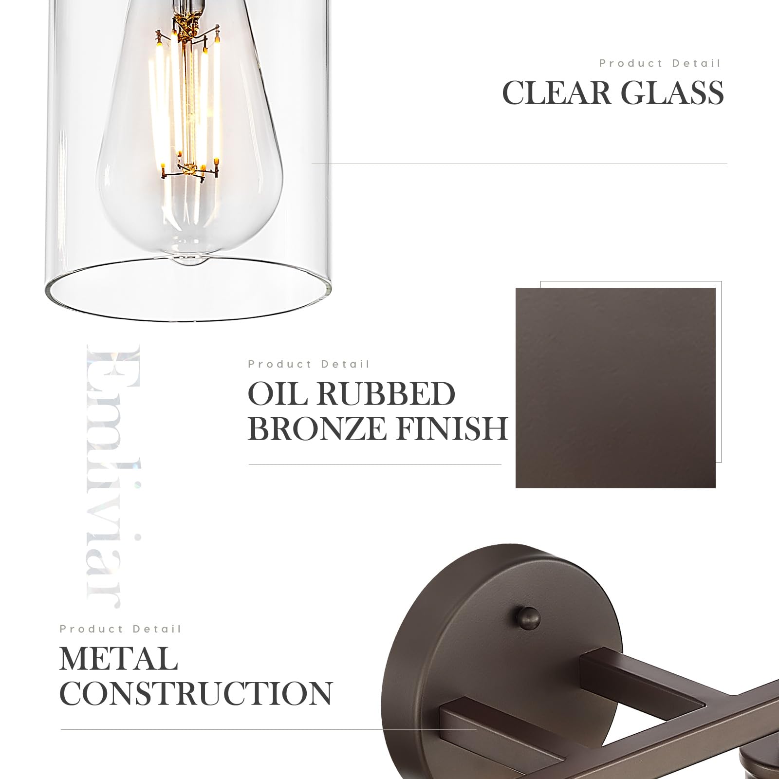 Emliviar 4-Light Vanity Light for Bathroom, Oil Rubbed Bronze, Metal, YCE253B-4W ORB, Clear Glass Shade