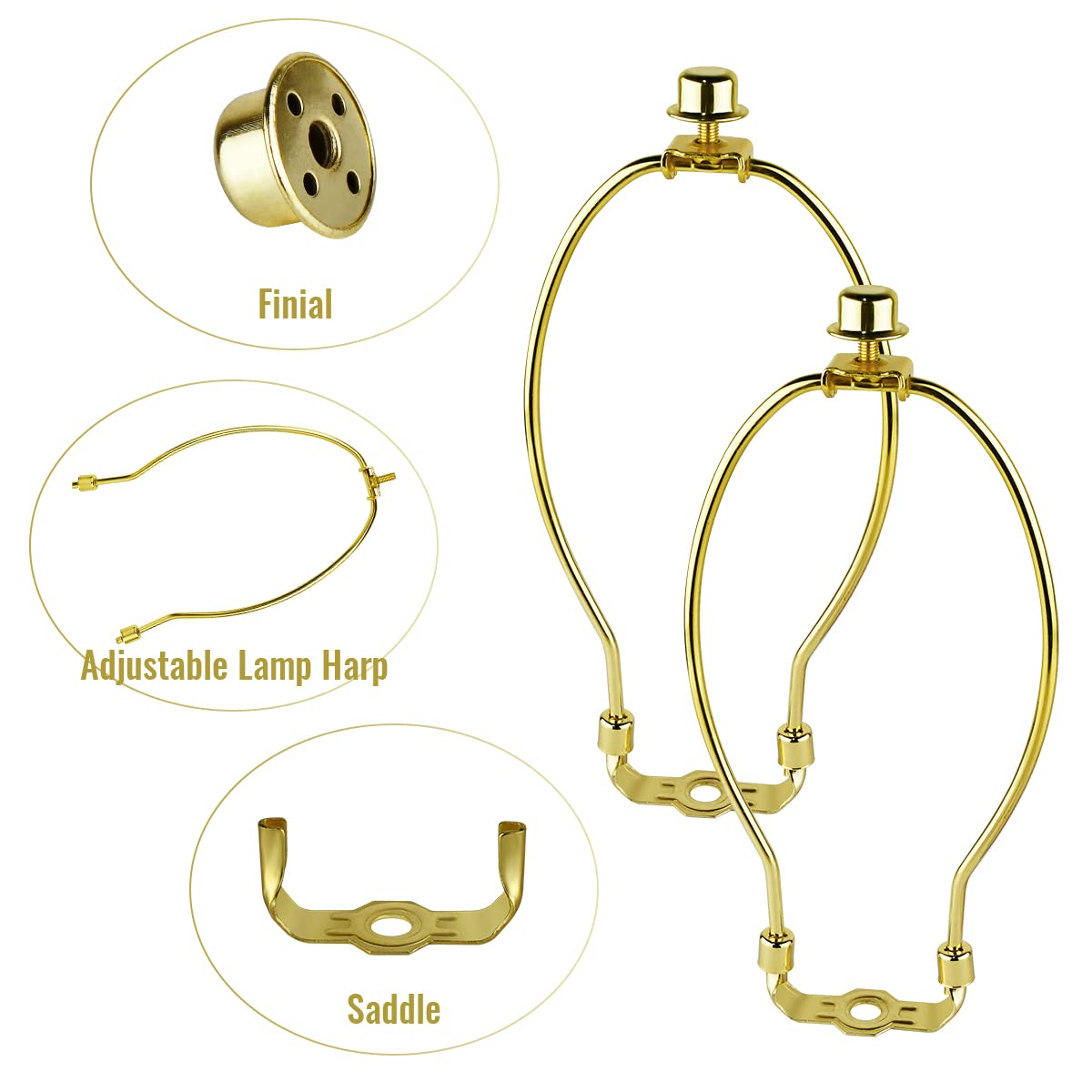 yuntop 2 Pcs Lamp Shade Harp Holders Heavy Duty 9 Inch Polished Brass Bracket for Floor/Table Lamps Model 301841