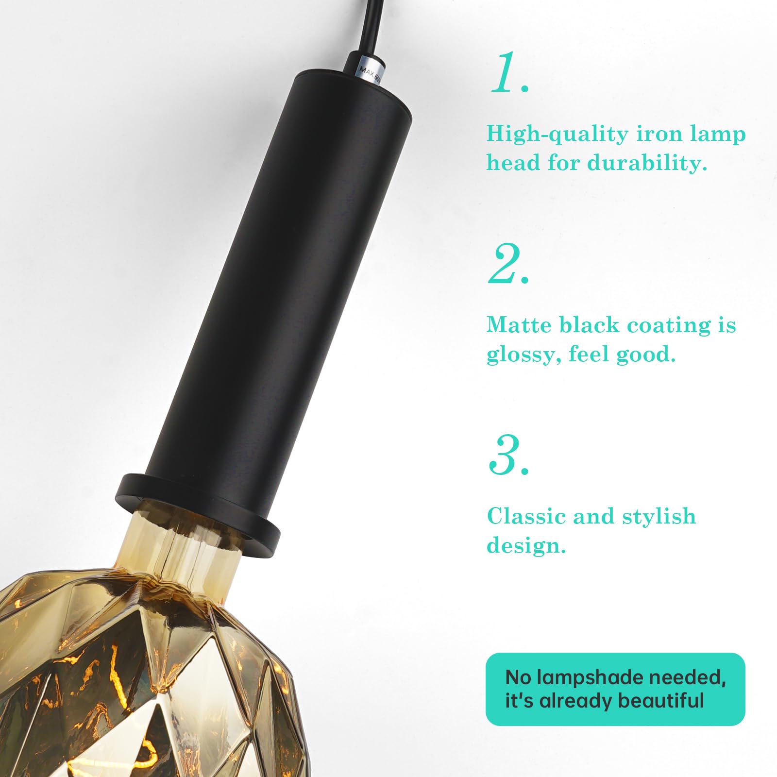 Amdtu Hanging Lights With Plug In Cord Black, 15Ft Plug-In Pendant Light Fixtures,Hanging Lamp Cord With Switch On Off For Livin