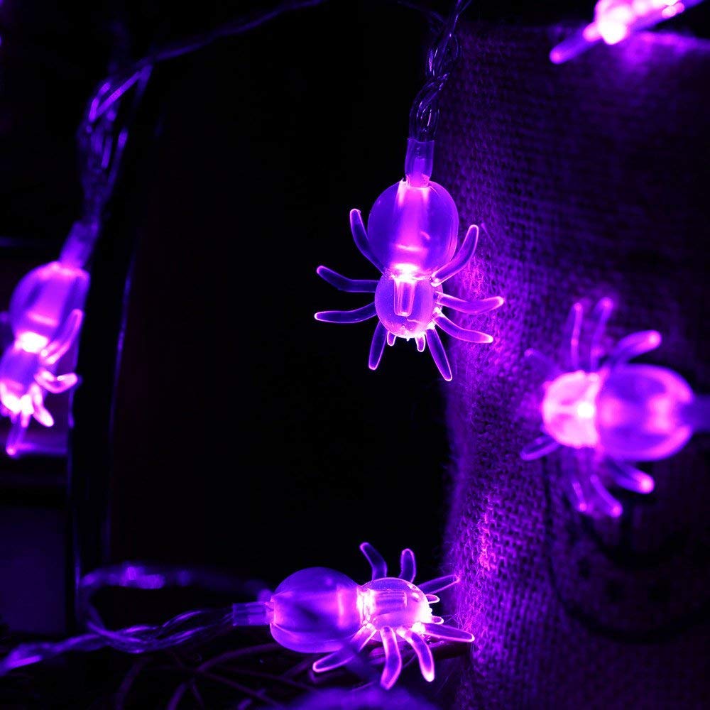 Halloween Decorations Spider Lights, Waterproof 15.25ft 30 LED Battery Powered Led String Lights for Halloween Decor (Purple Lig