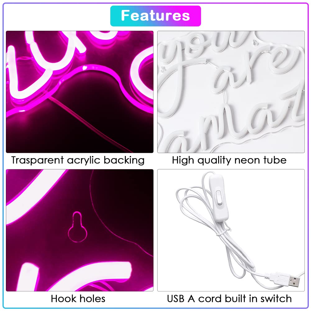 JURONGYILU Neon Sign Pink LED Acrylic Wall Decor for Bedroom, Classroom, Home Bar, Man Cave, Parties, Weddings