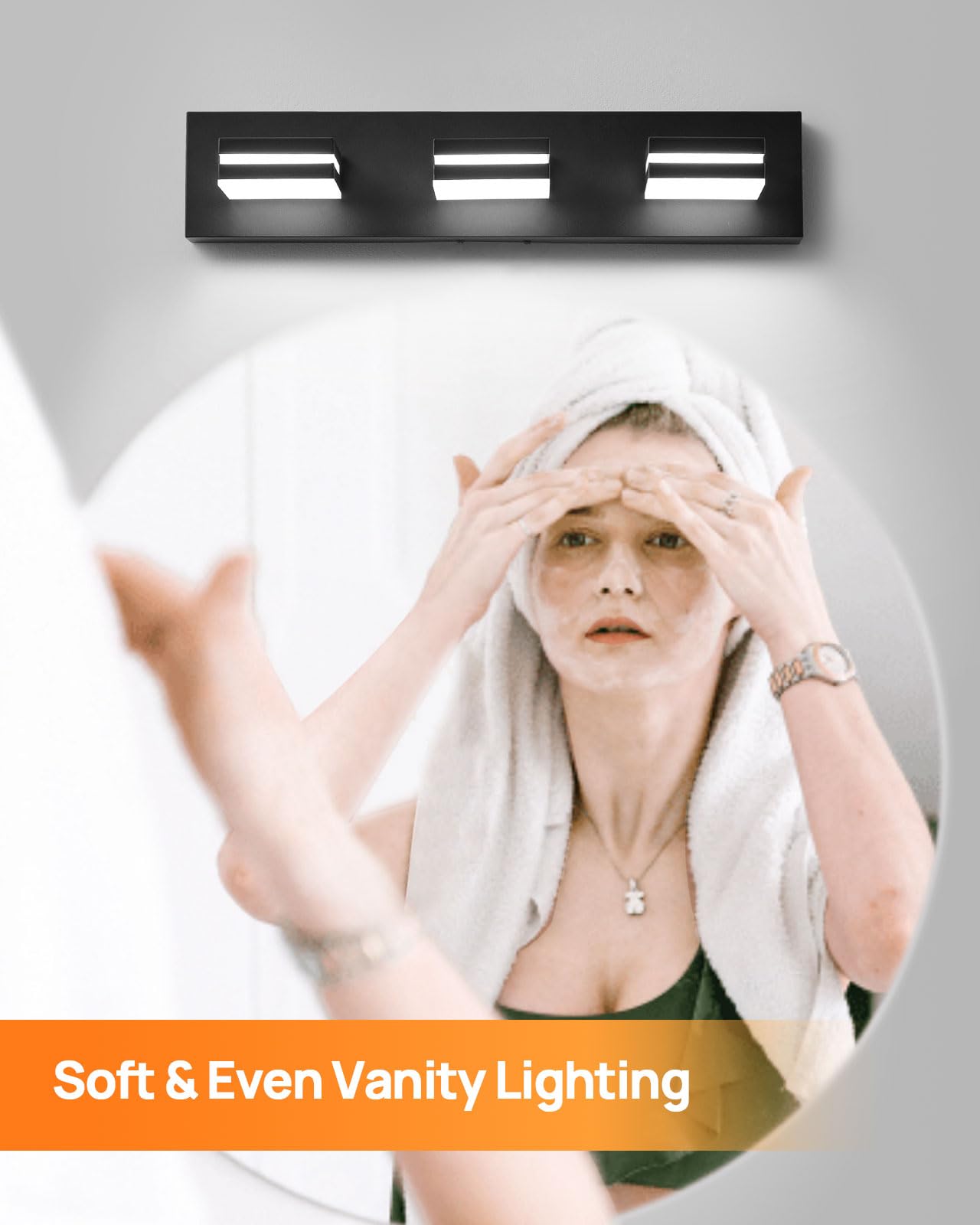 Likelgn 3-Light Bathroom Vanity Light Fixture, Modern LED, 22" W, Black, Rotatable Light Heads, Model LK-WL3310