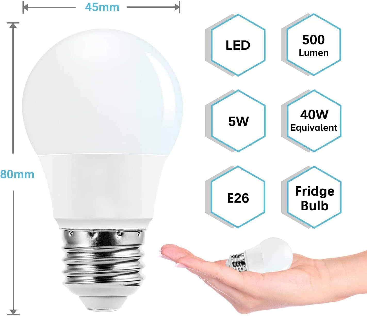 Anivona Refrigerator Light Bulb  40W Equivalent 120V A15 Fridge Light Bulbs  5W E26 Medium Base Daylight White 5000K For Freezer Lighting  Non-Dimmable  2 Pack