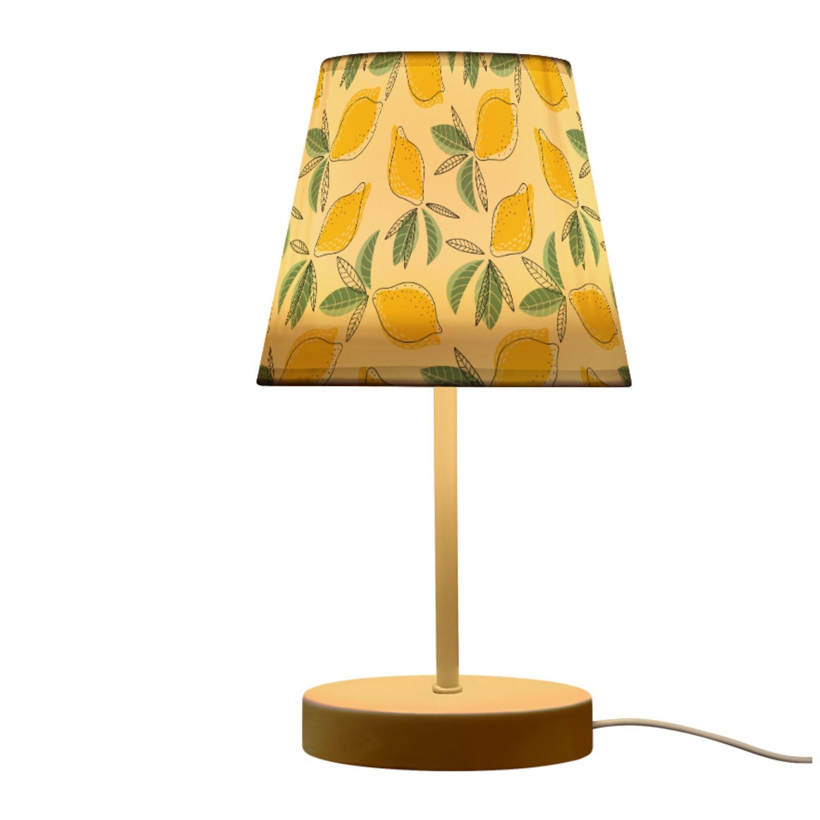 Peystean Yellow Fresh Lemons Summer 3 Colors Dimmable LED Table Lamp with USB Port,10.8 Linen Shade Bedside Nightstand Decor Nig
