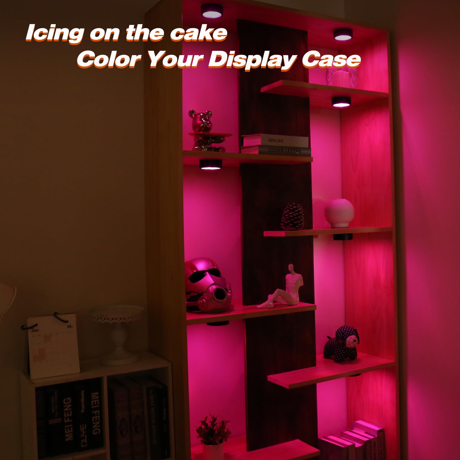 Onumii Puck Lights Battery Operated with Remote Control, Color Changing, 2 Pack Black, Ideal for Kitchen Cabinets and Closets
