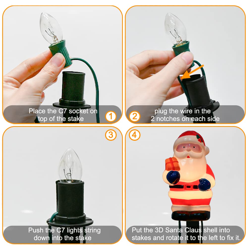 GOOTHY Santa Christmas Pathway Lights, 14FT C7 Outdoor String Lights with 8 Marker Stakes, Plastic Decorations for Yard Garden Walkway