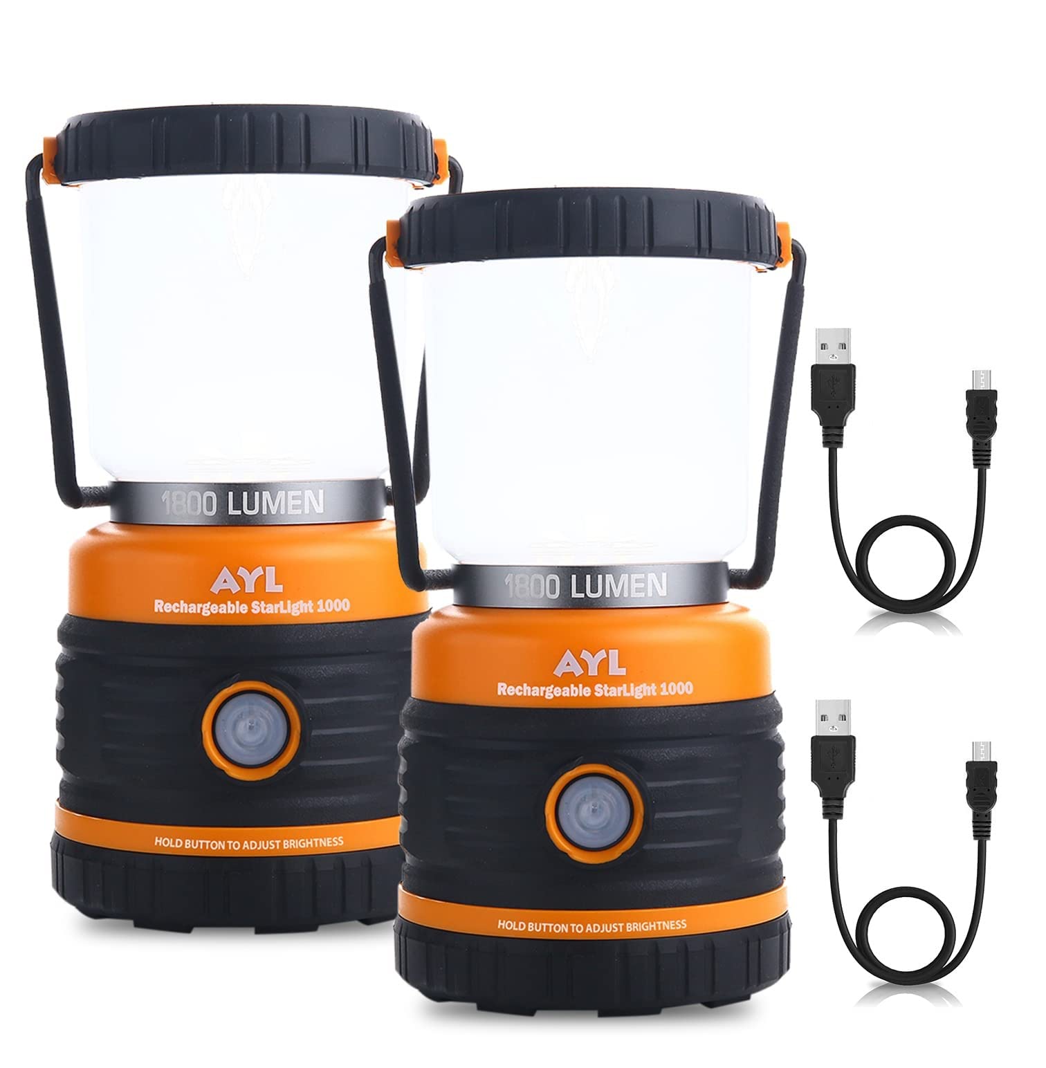 Ayl Led Camping Lantern 1800 Lumens, Rechargeable, Ip44 Waterproof, Black And Orange, Model Slr10002Pack, 2 Pack