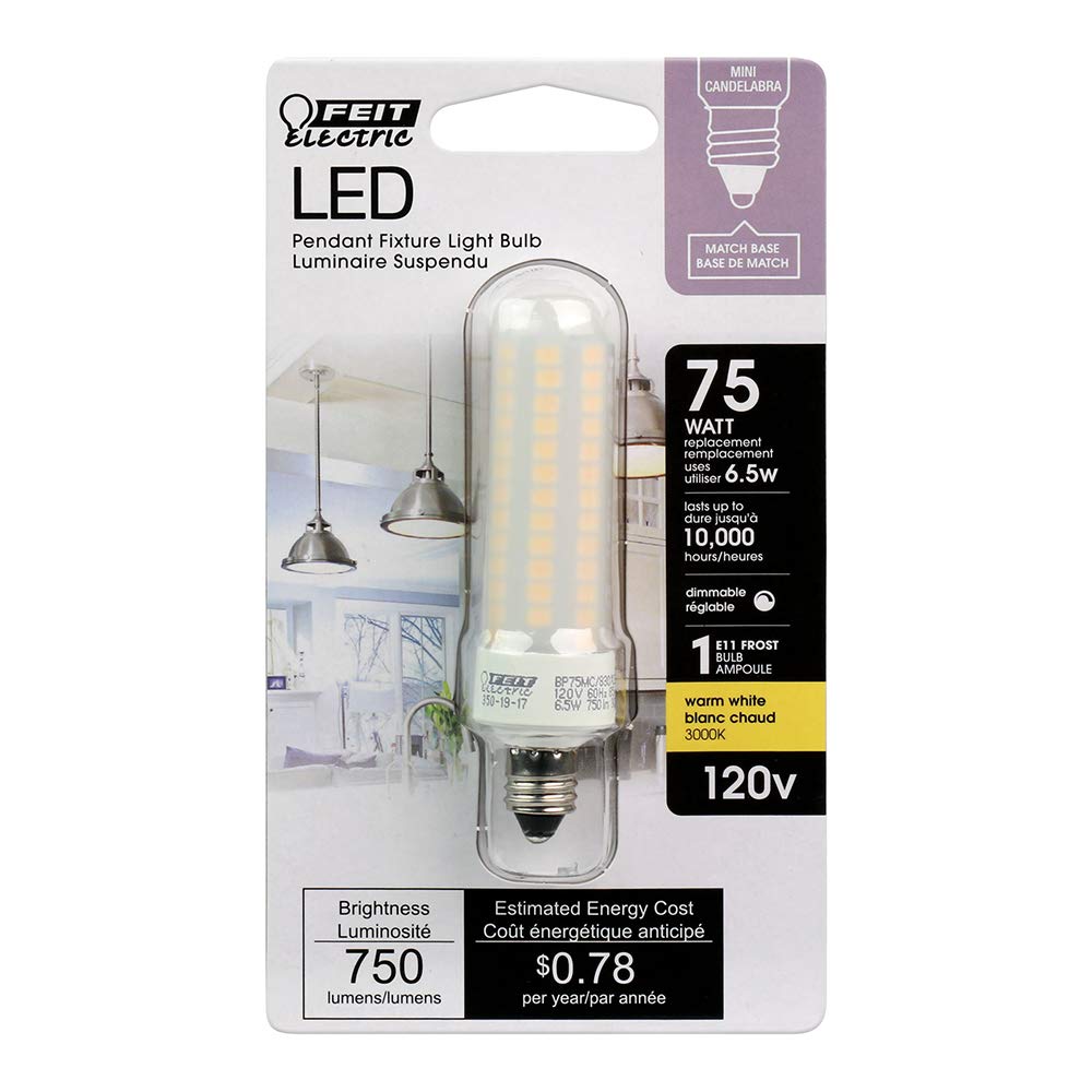 Feit Electric LED Light Bulb, Dimmable, 6.5W (75W Equivalent), 750 Lumens, 3000K Warm White, Model BP75MC/830/
