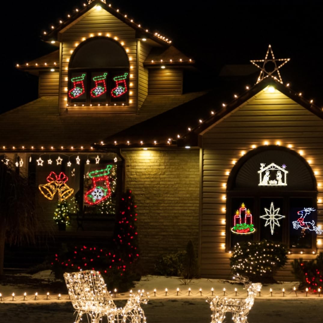 Pytopkto Christmas Decorations - 16" Christmas Window Silhouette Lights - 4 Pack Colour Lighted Nativity & Angel & Bethlehem Star & Candle For Holiday Indoor And Outdoor Wall Door Window Decorate