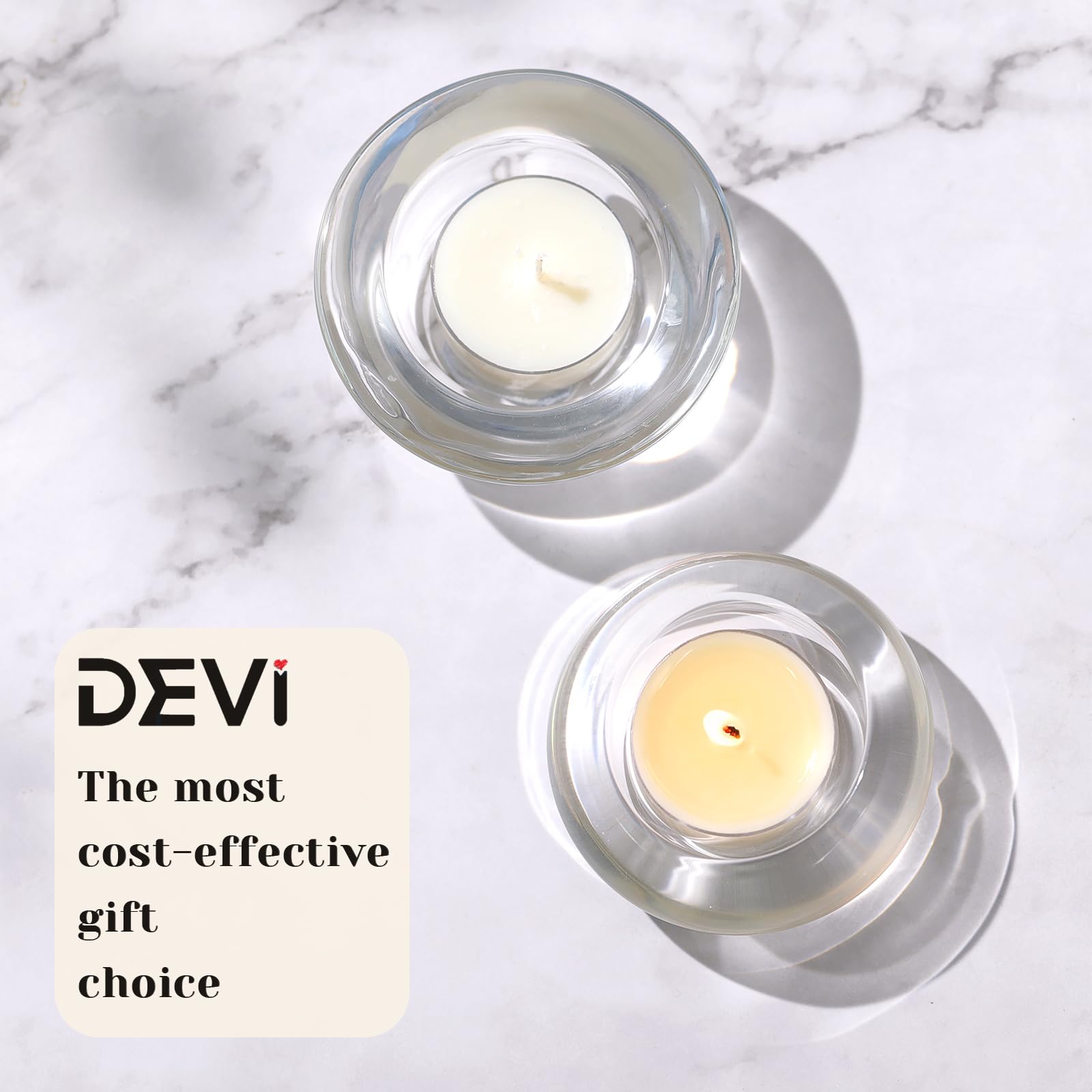 Devi Soy Tea Lights Candles 50 Pack, Unscented White Tealight Candles Bulk-4 Hours Long Burning, Small Mini Tea Light Candles-Burn Clean, Soy Candles For Shabbat, Weddings,Home Decor