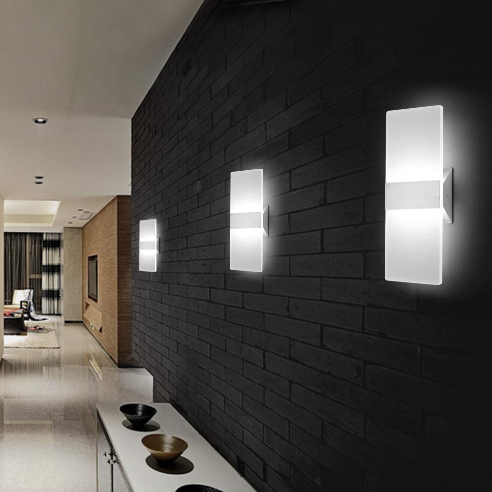 ChangM LED Wall Sconce 12W Cool White Acrylic Lighting Fixture 3 Pack for Living Room Bedroom Hallway