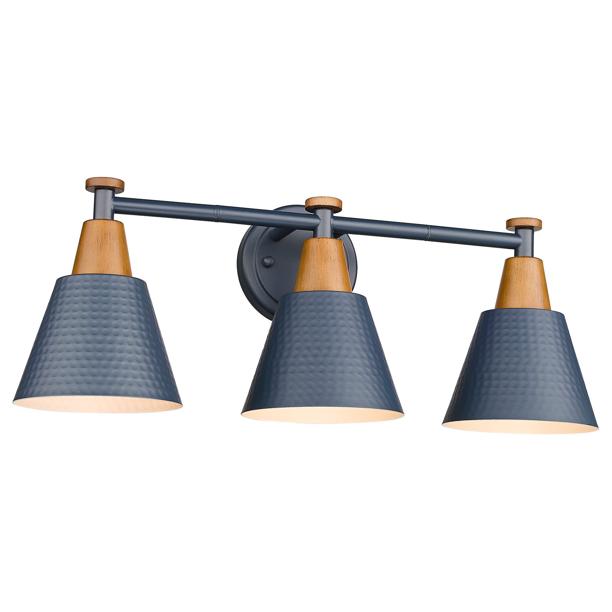 FEMILA Bathroom Vanity Light, 3-Light Modern Fixture, Hammered Metal Shade, Dark Blue, Wall Sconce Lamp