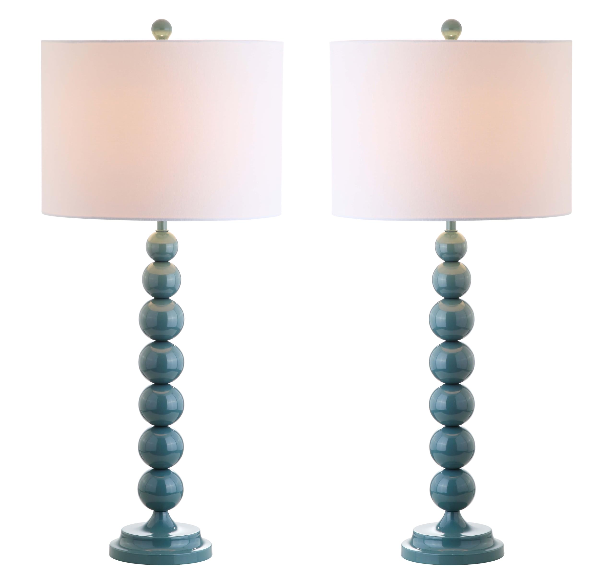 SAFAVIEH Lighting Collection - Jenna Set of 2 Marine Blue Stacked Ball Table Lamps with White Drum Shades, 32-Inch Modern Bedroo