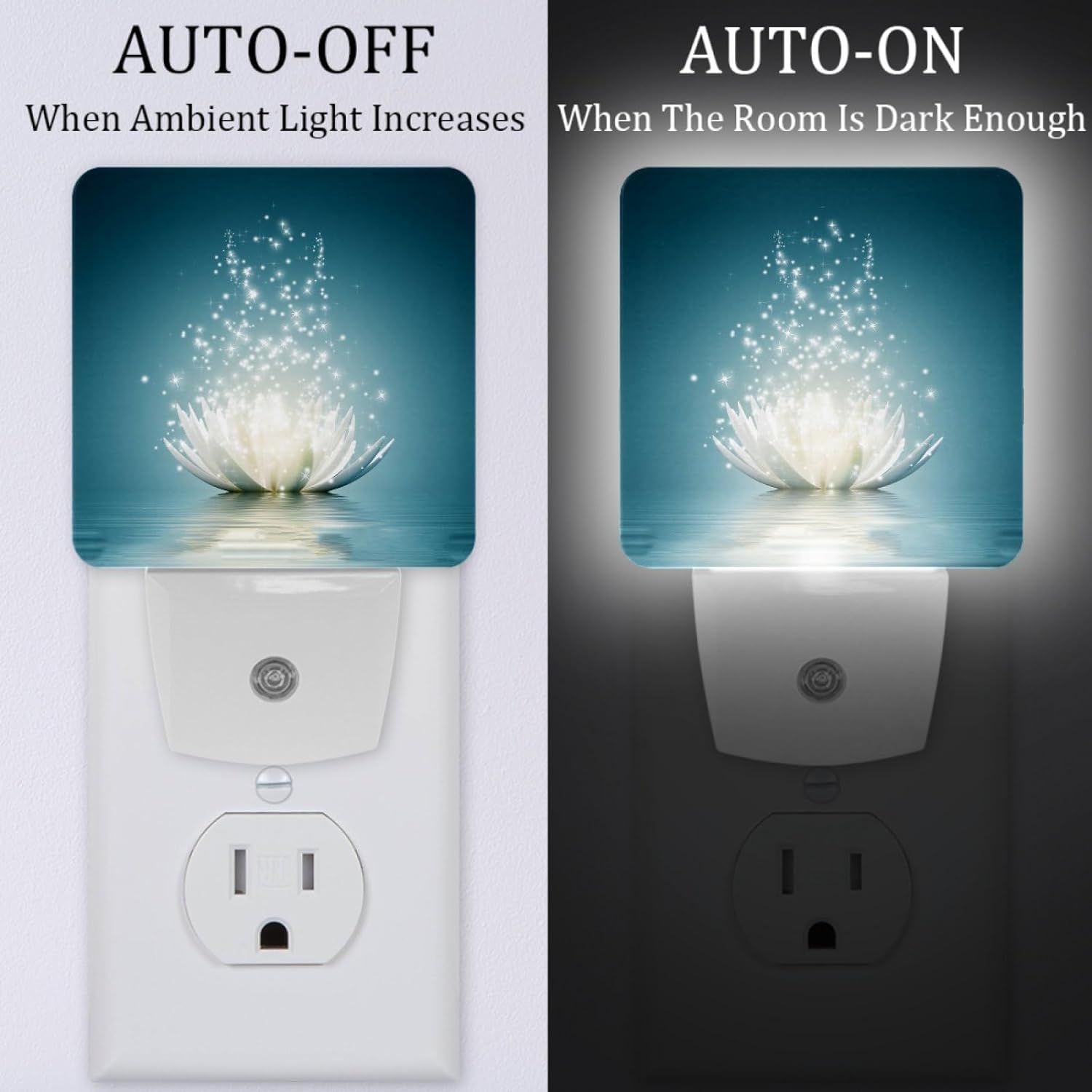 White Lotus Flower Plug-In Led Night Light,Lotus Flower On Water Auto Dusk To Dawn Sensor Nightlights Plug Into Wall,White Energ