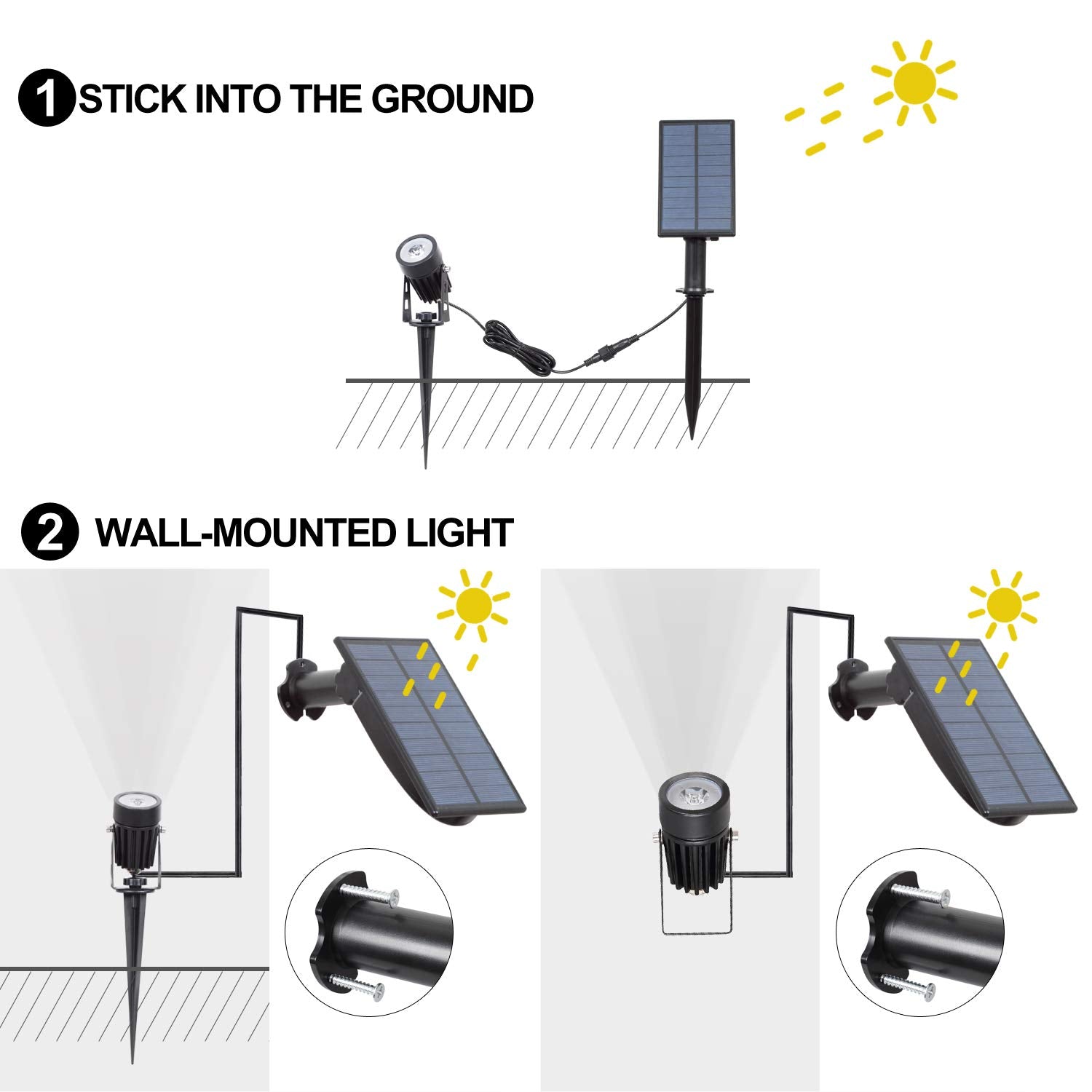 T-Sun Solar Spotlights, Outdoor Led Solar Lights, Waterproof Auto On/Off Solar Wall Lights For Garden,Driveway, Pathway, Pool Ar