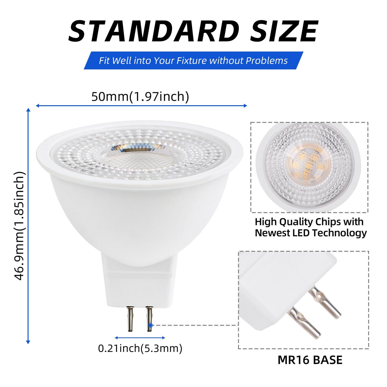 HMYYJT MR16 LED Bulb 5W 3000K Warm White 38° Beam Angle GU5.3 12-36V AC/DC 24-Pack
