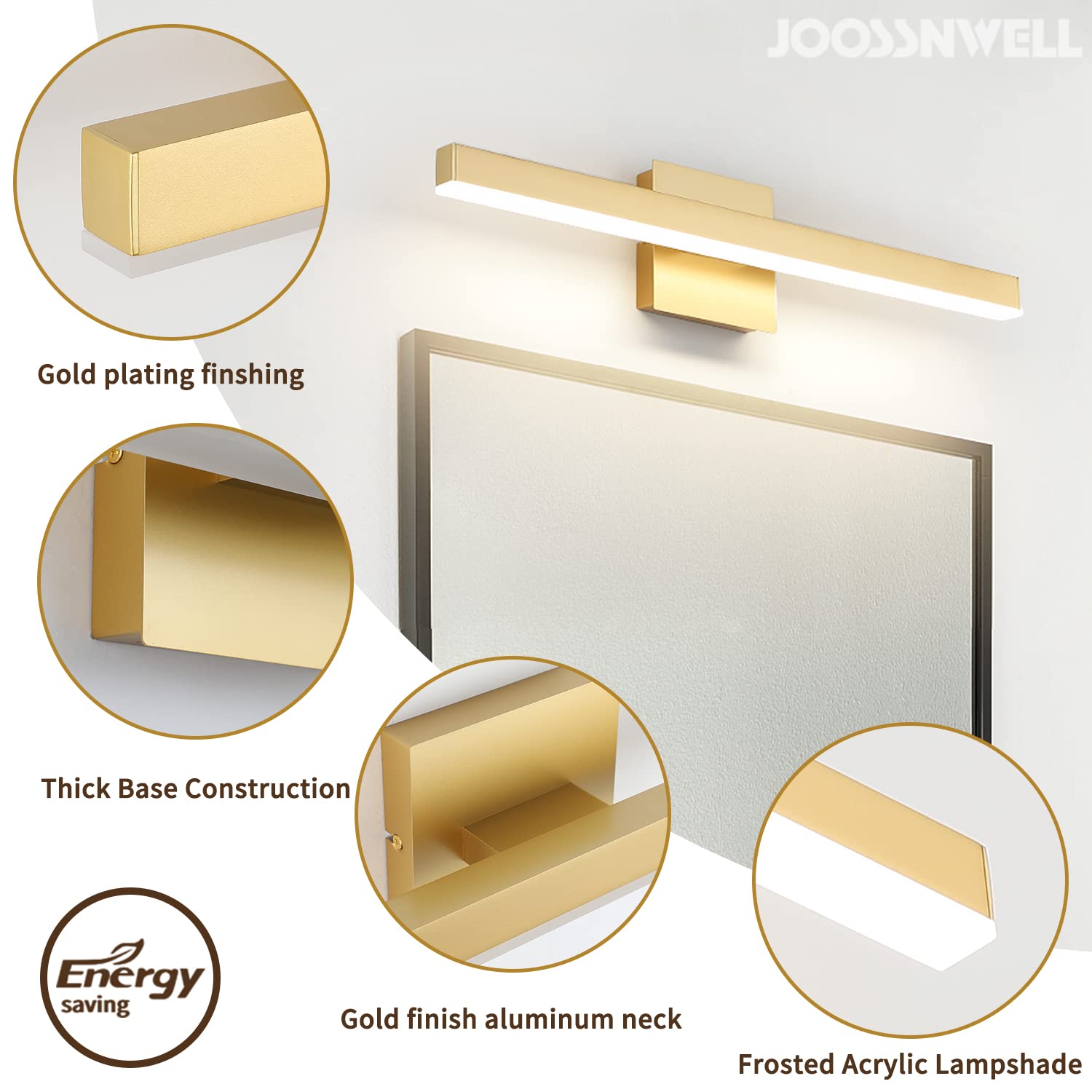 Joossnwell Gold Vanity Lights For Bathroom 24 Inch Dimmable 5Cct Modern Bath Vanity Lighting Fixtures Over Mirror Led Bathroom W