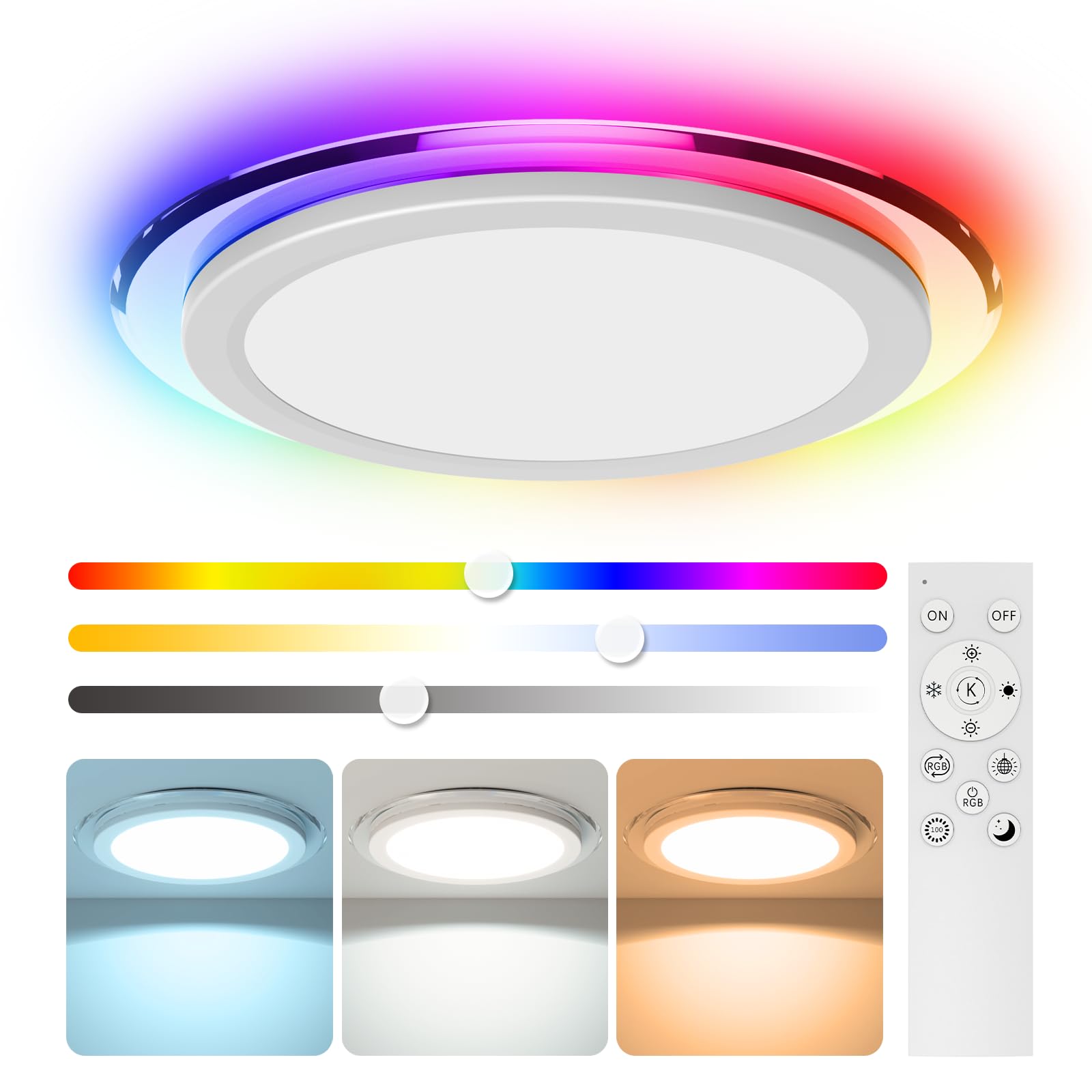 Aphyni Planetary Ring RGB LEDCeiling Light Fixture with Remote, 2400LM 3000K-6500K Dimmable Flush Mount Light, Smart App Control