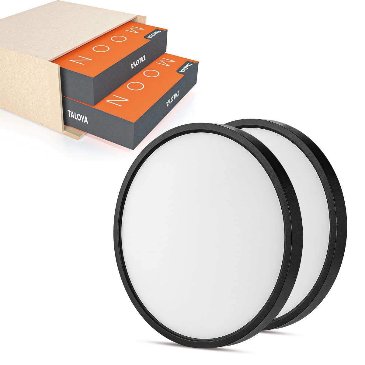 TALOYA Surface Mount LED Ceiling Light 12 Inch-2 Pack Black Shell, Equivalent to Traditional 200W Bulb Light for Kitchen Bedroom