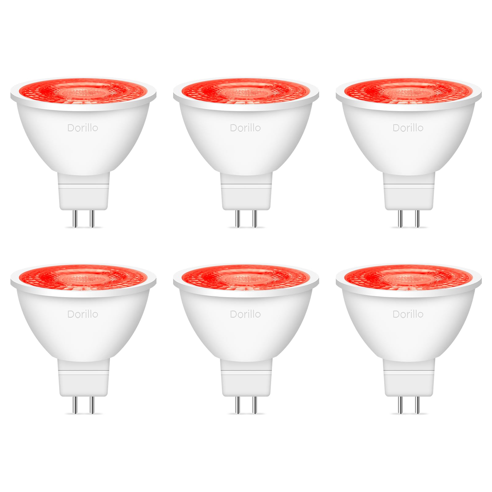 Dorillo Mr16 Red Led Light Bulbs 6 Pack  6W (50W Equivalent)  Gu5.3 Bi-Pin 12V  Non-Dimmable  38 Beam  Festive Landscape Lighting For Christmas  Porch  Yard  Garden