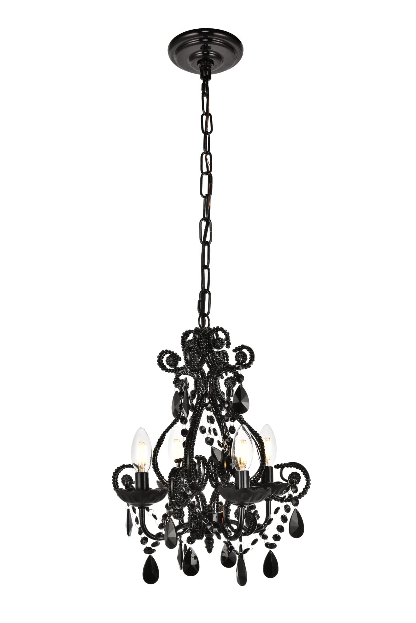 Elegant Lighting Living District Kato Collection Pendant D12.6 H16.3 Lt:4 Polished Black Finish