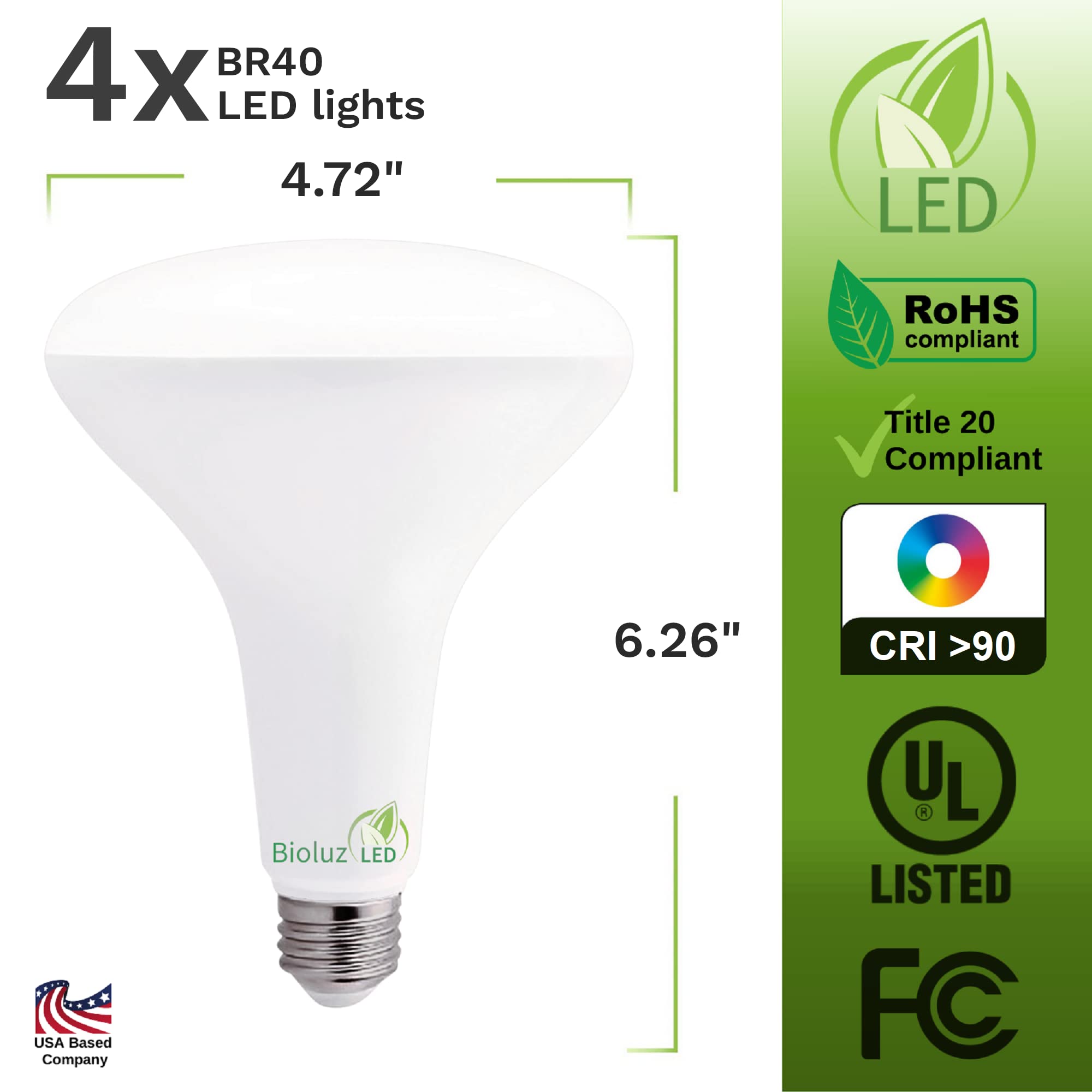 Bioluz 4 Pack Led Light Bulb Br40 Light Bulbs 3000K Soft White 90 Cri Dimmable Ul-Listed Cec Title 20 Compliant 1250 Lumen Led B