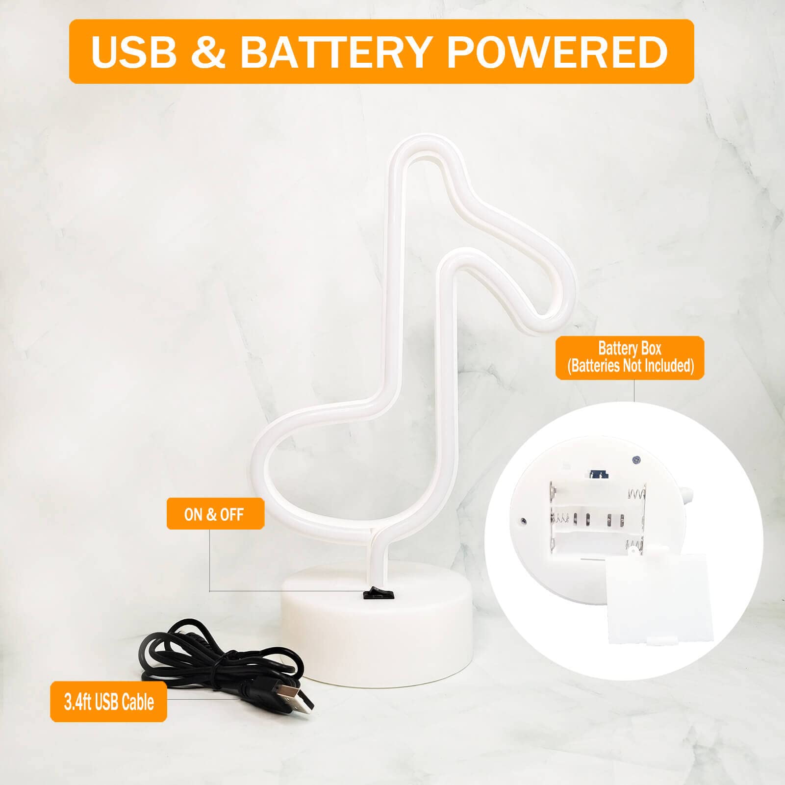 VIFULIN Musical Note Lights LED Light Music Note Neon Light Sign Music Note Lights Music Note Night Light with Stand USB/Battery