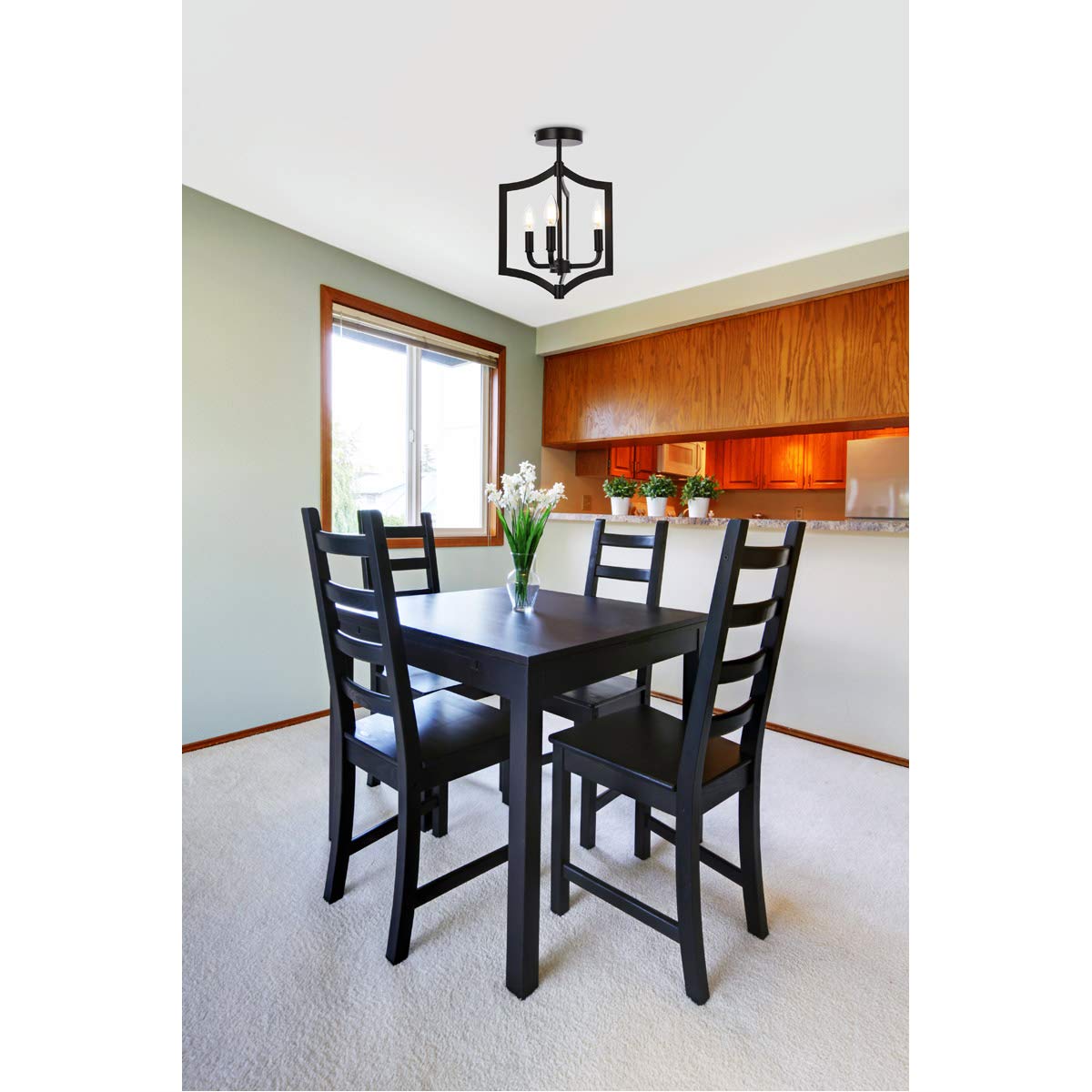 Living District Kiera 3-Light Mid-Century Metal Flush Mount in Black