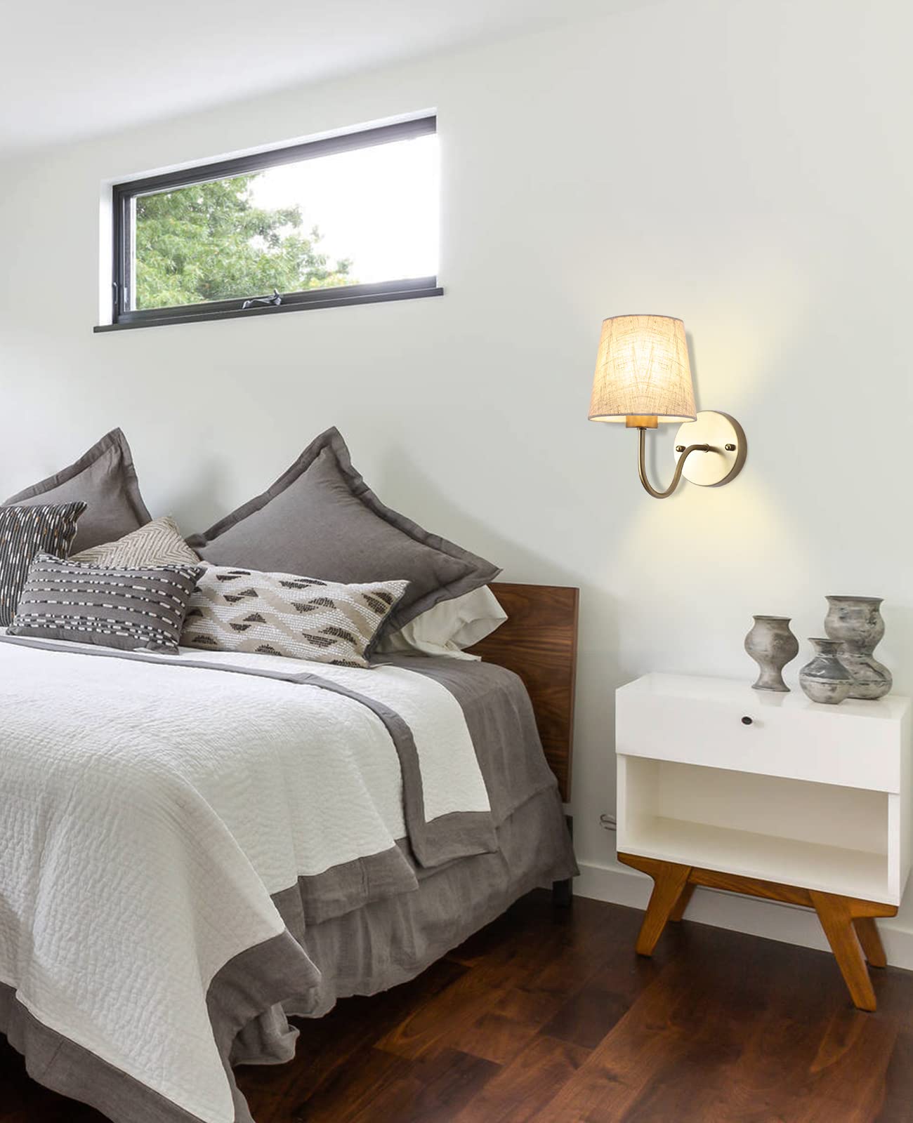Lasenchoo Gold Wall Sconce, 1 Pack Modern Sconces Wall Lighting Vintage Wall Light Fixtures With Fabric Lampshade, Bedside Wall