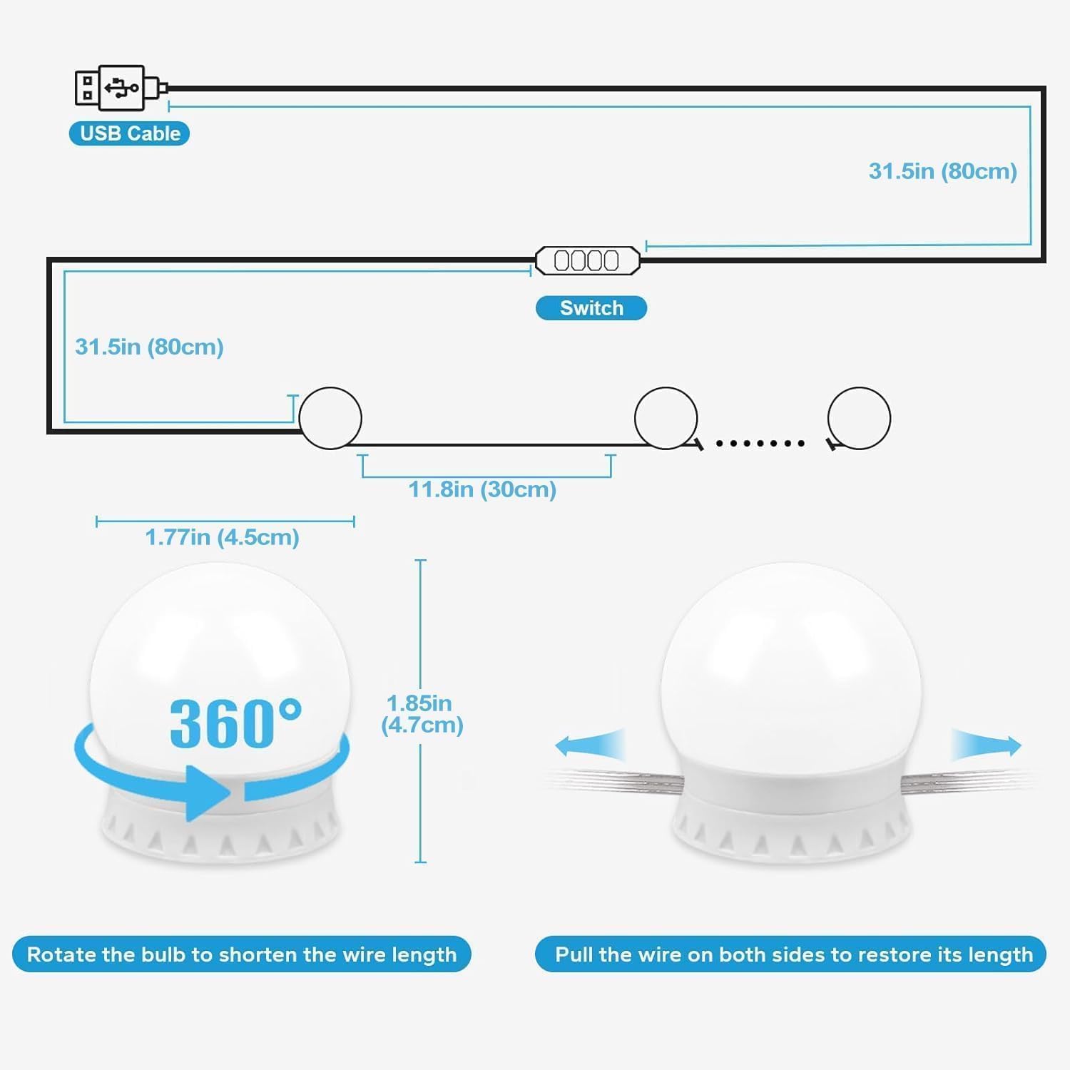 Pretmess Led Vanity Lights For Mirror, Hollywood Style Vanity Lights With 14 Dimmable Bulbs, Adjustable Color & Brightness, Usb