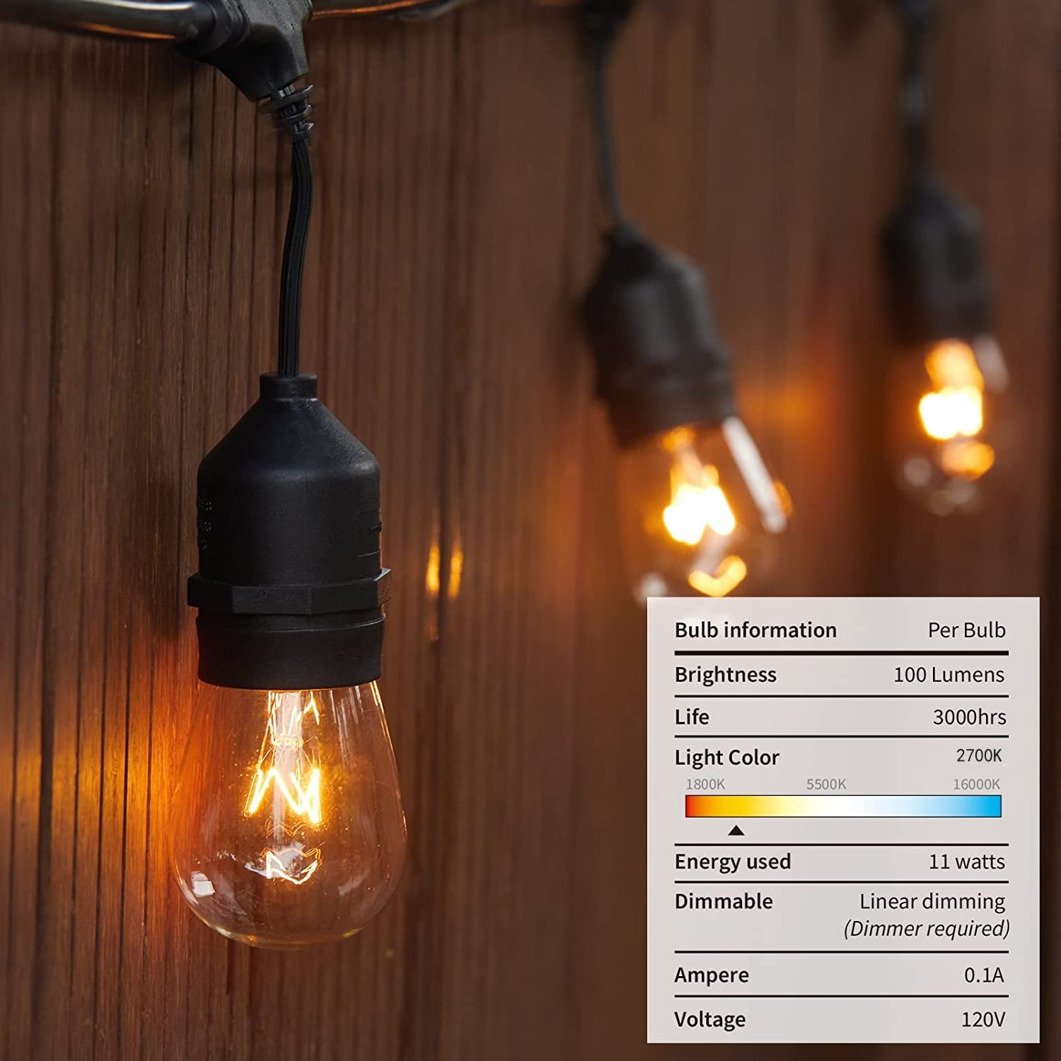 Moonflor S14 Replacement Light Bulbs, 11W Clear Glass Bulb Fits E26 Medium Base, Commercial Grade Dimmable Replacement Incandesc