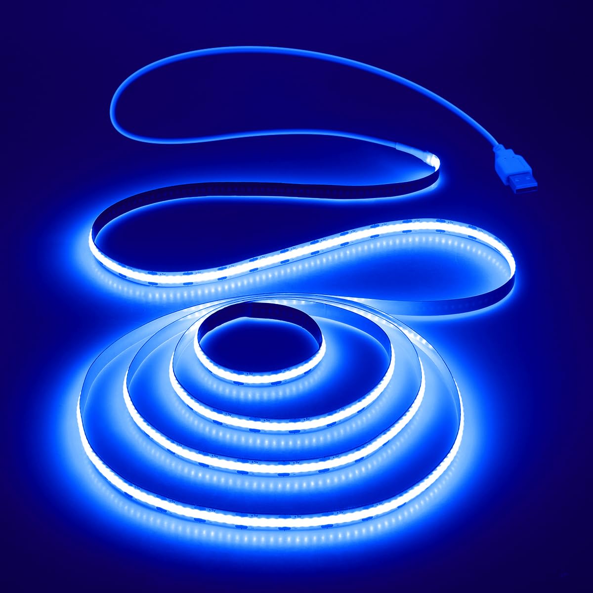 Aclorol COB LED Band Light 1M 5V Flexible Blue LED Band Lights for Bedroom with 1M USB Powered Cable Not Dimmable for Kitchen Cabinet Gaming Room Indoor DIY Decoration 320LEDs/M CRI85+