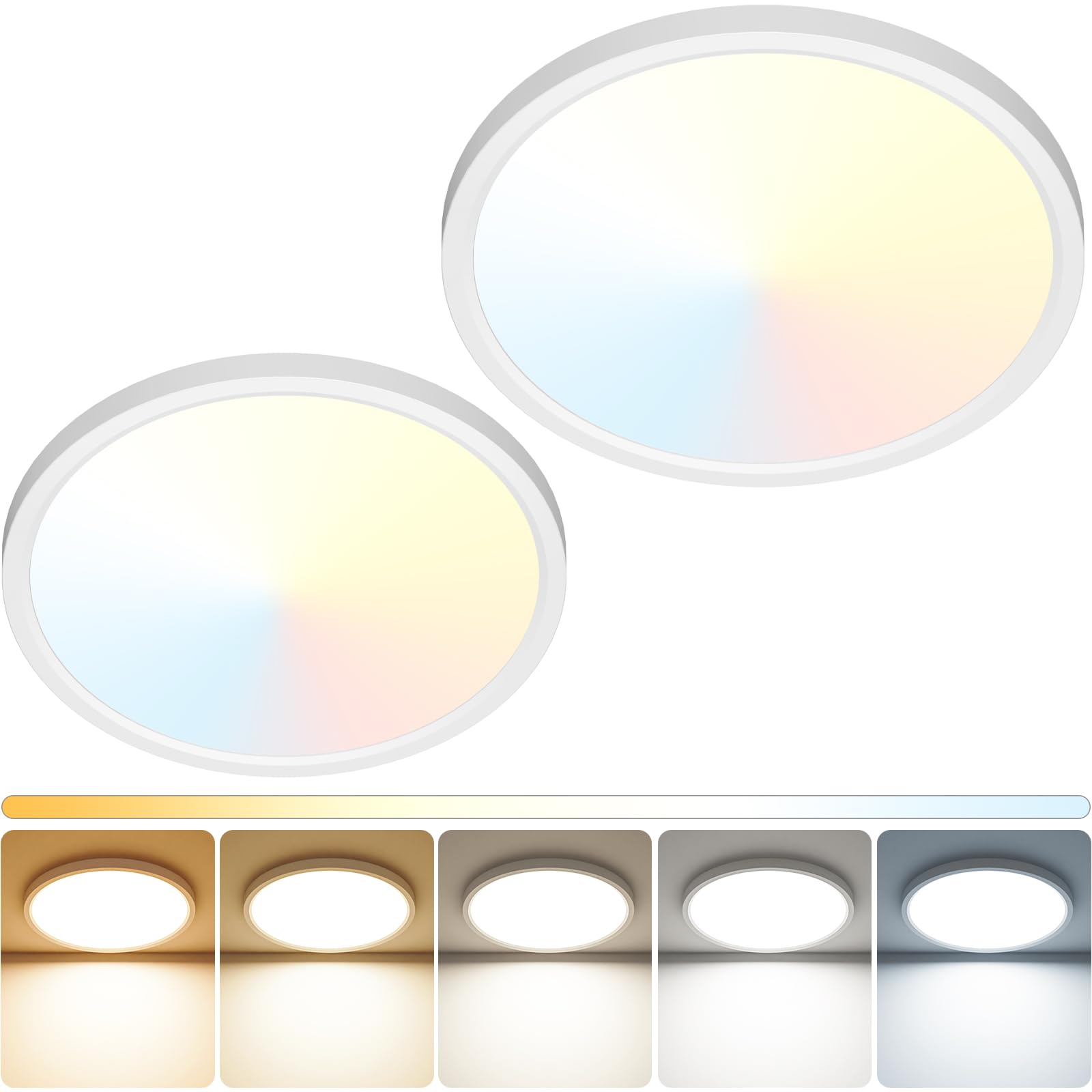 Peasur 15Inch LED Ceiling Light Flush Mount, 5CCT 3000K-6500K Adjustable Ceiling Light Fixture, 3000LM 30W Thin White Round Ligh