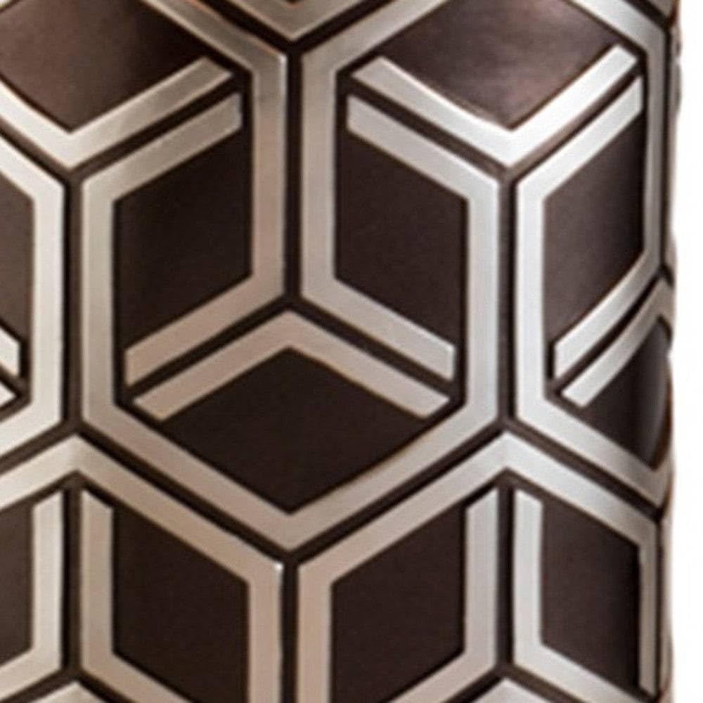 HomeRoots Table Lamp - Deep Brown and Silver Geo Weave Design