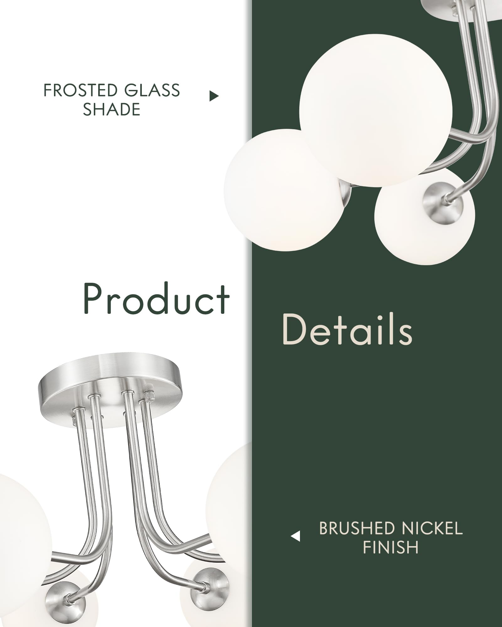 Cargifak Brushed Nickel Ceiling Light In Modern Farmhouse Design Features 6 Frosted Glass Shades, Ideal For The Living Room, Bed