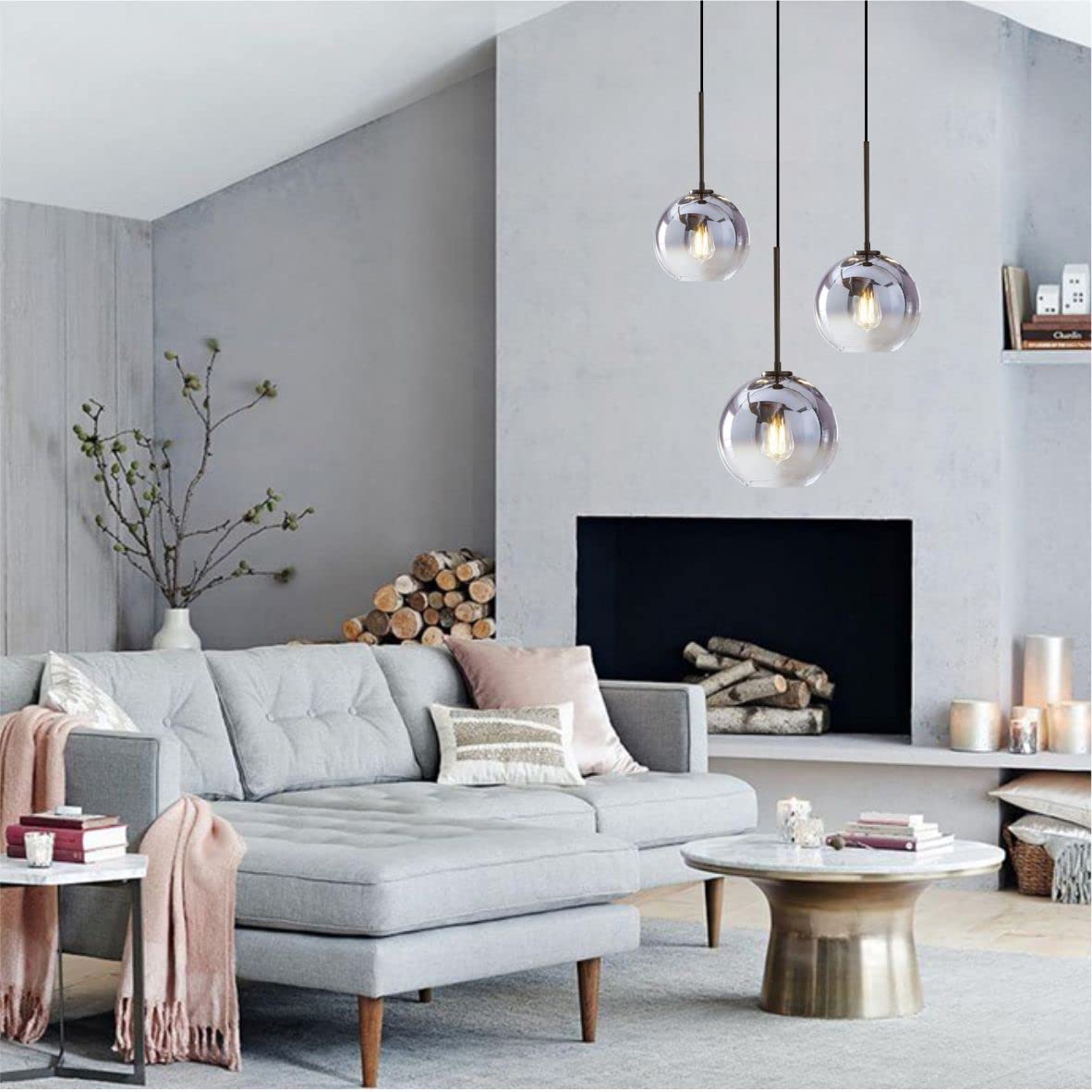 KCO Modern 3-Light Pendant Light Fixture, Silver Gradient Glass, Metal, 15*20*25cm, Model L1111