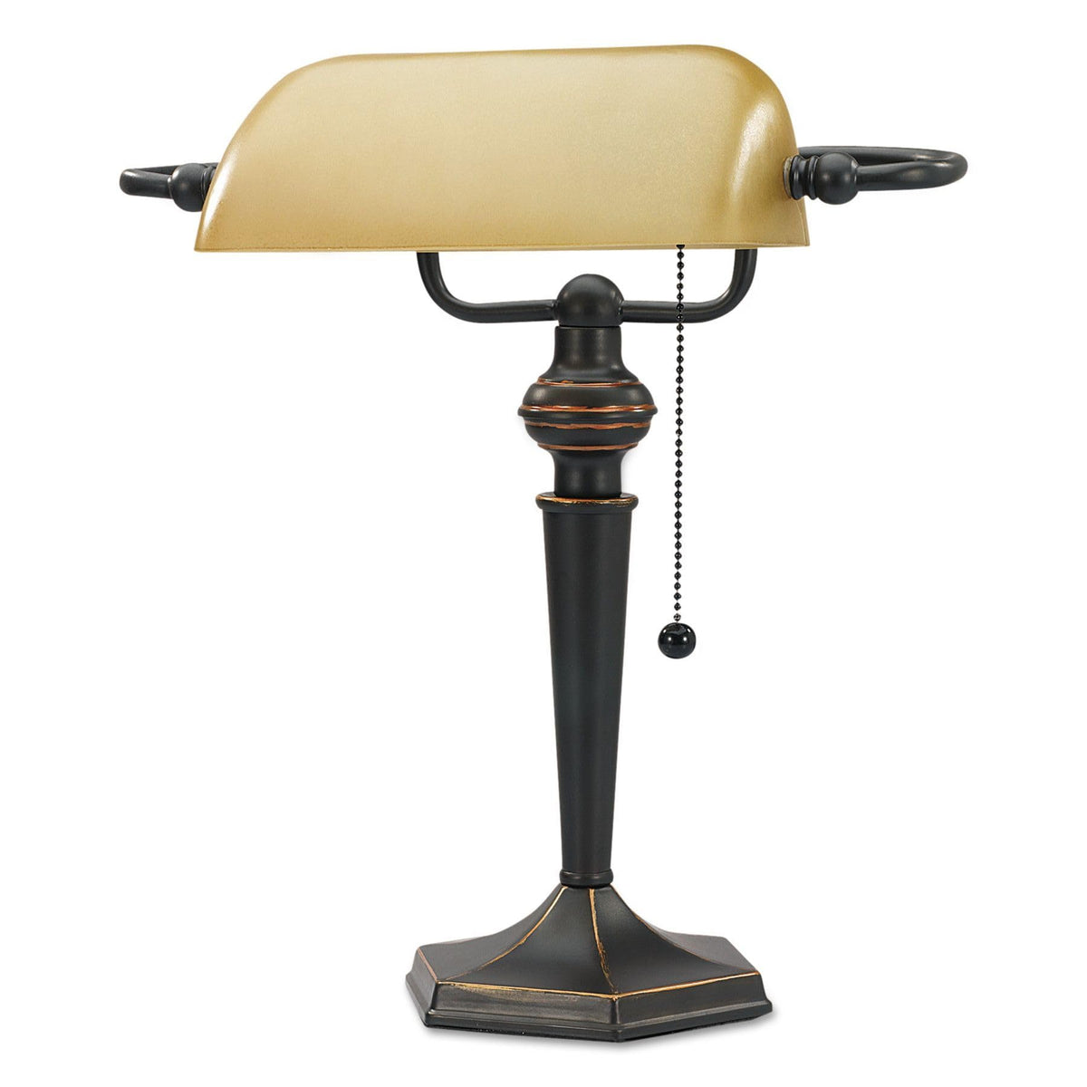 Alera Ale Traditional Banker'S Lamp, 16&quot;High, Amber Shade With Antique Bronze Base
