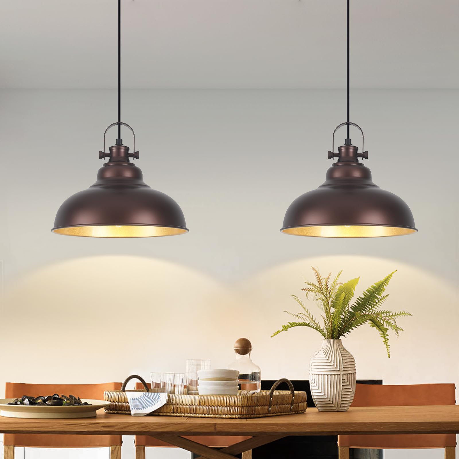 Guihualove Bronze Pendant Lights Kitchen Island, 2 Pack Kitchen Island Lighting, Farmhouse Pendant Light Fixtures (11.41'' W), I