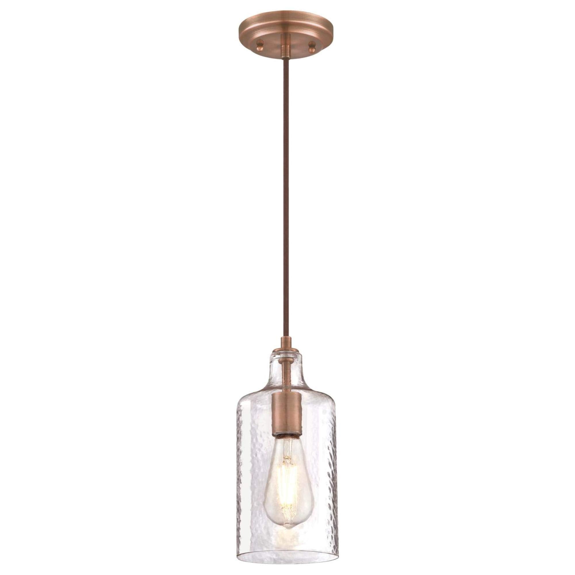 Westinghouse One-Light Indoor Mini Pendant, Washed Copper Finish, Clear Textured Glass, Model 6371500