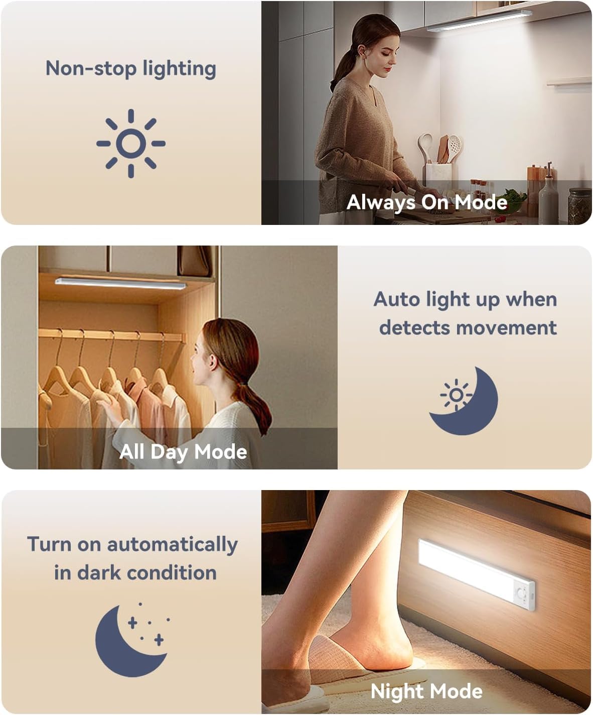 DiDiSky Under Cabinet LED Lights, 3200mAh Rechargeable, Dimmable Motion Sensor, 13 inch, White (2 Pack)