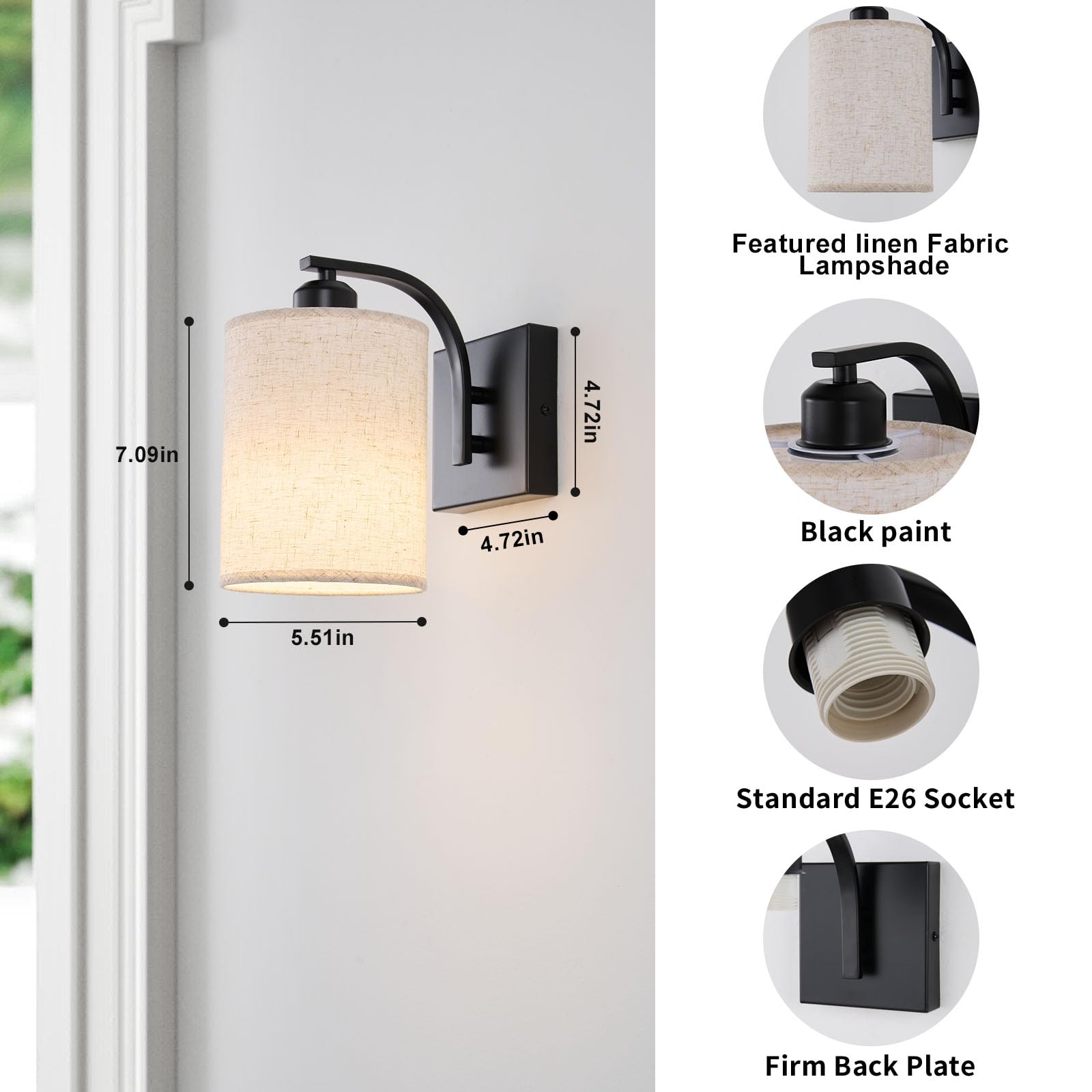 Powfloven Black Rechargeable Battery Operated Wall Sconces Set Of 2 With Remote, Wireless Dimmable Battery Powered Led Wall Ligh